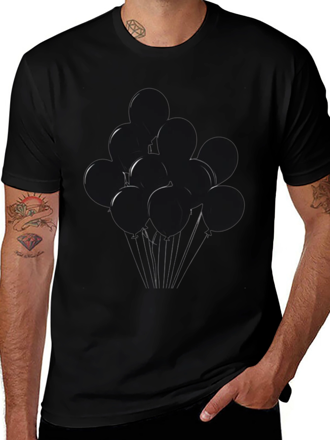 Black Balloons Graphic Tee - Modern Casual Shirt