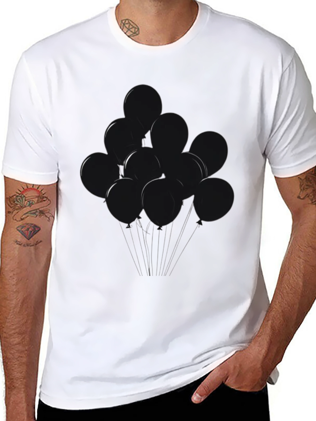 Black Balloons Graphic Tee - Modern Casual Shirt