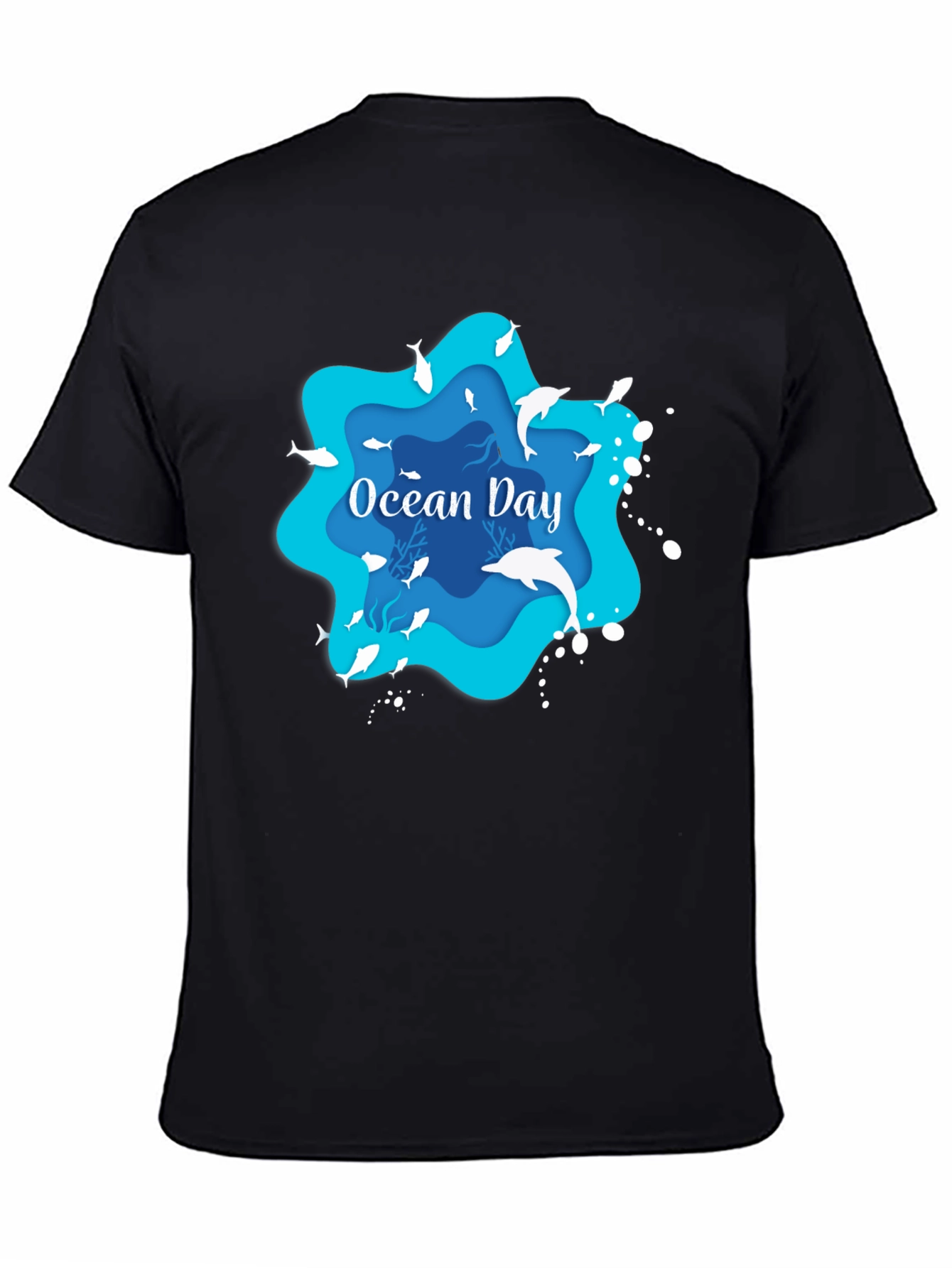 Ocean Day Graphic T-Shirt - Black Casual