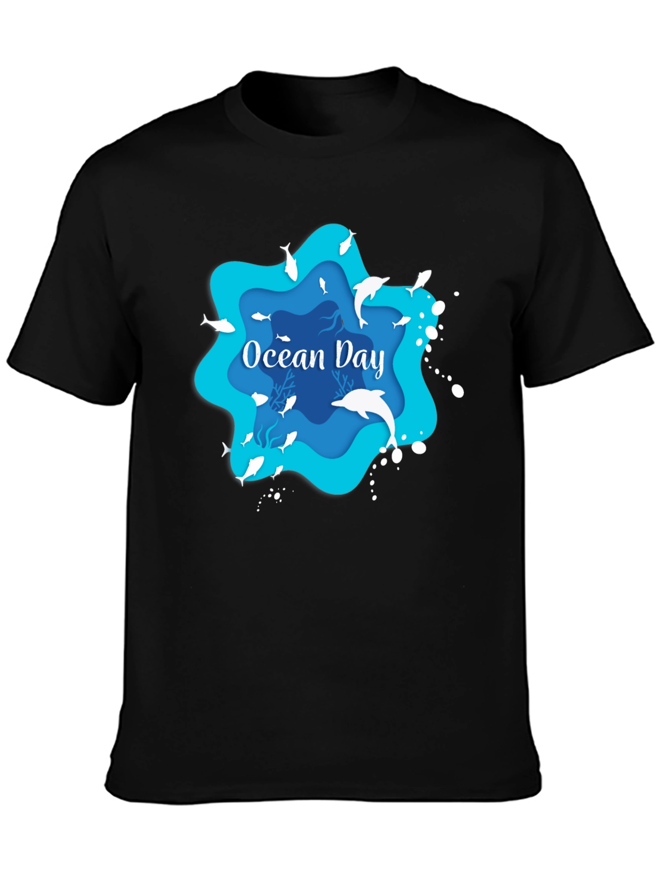 Ocean Day Graphic T-Shirt - Black Casual