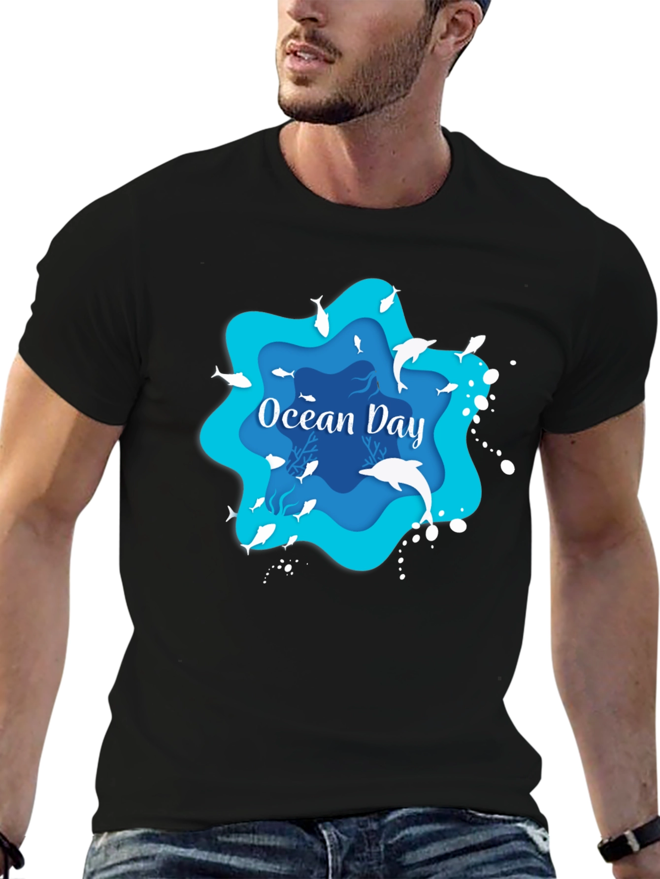 Ocean Day Graphic T-Shirt - Black Casual