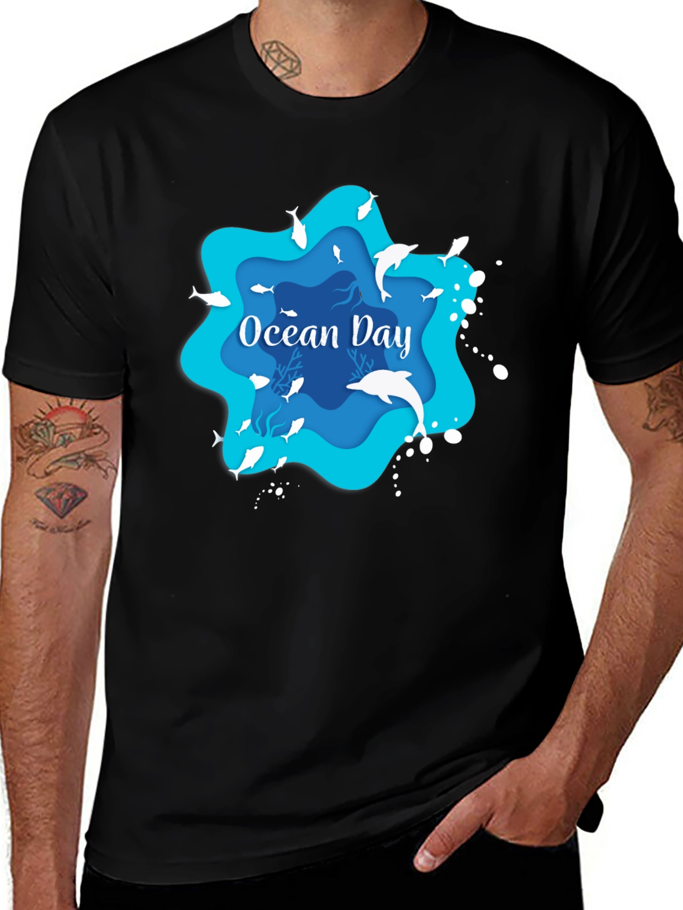 Ocean Day Graphic T-Shirt - Black Casual