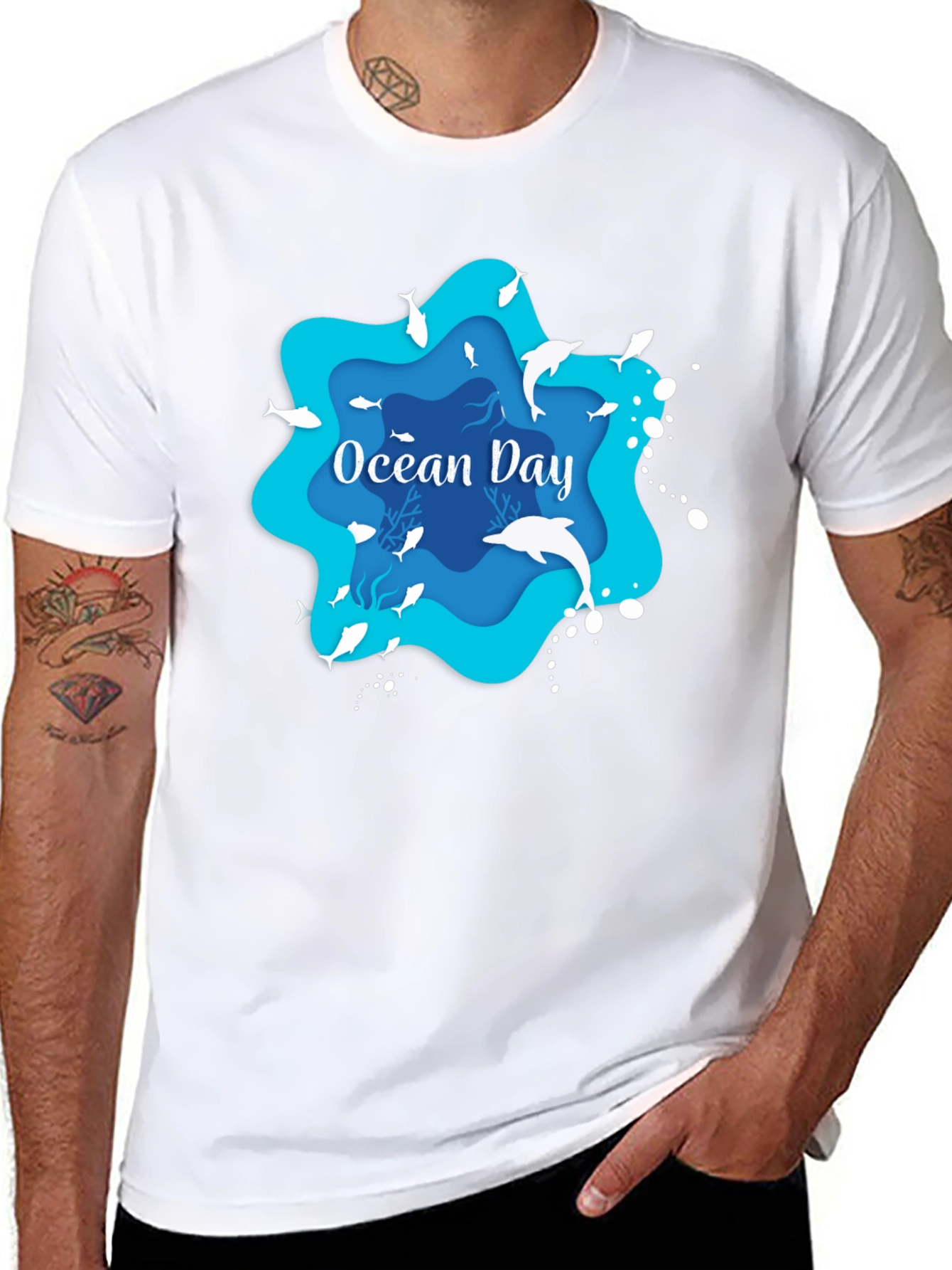 Ocean Day Graphic T-Shirt - Black Casual