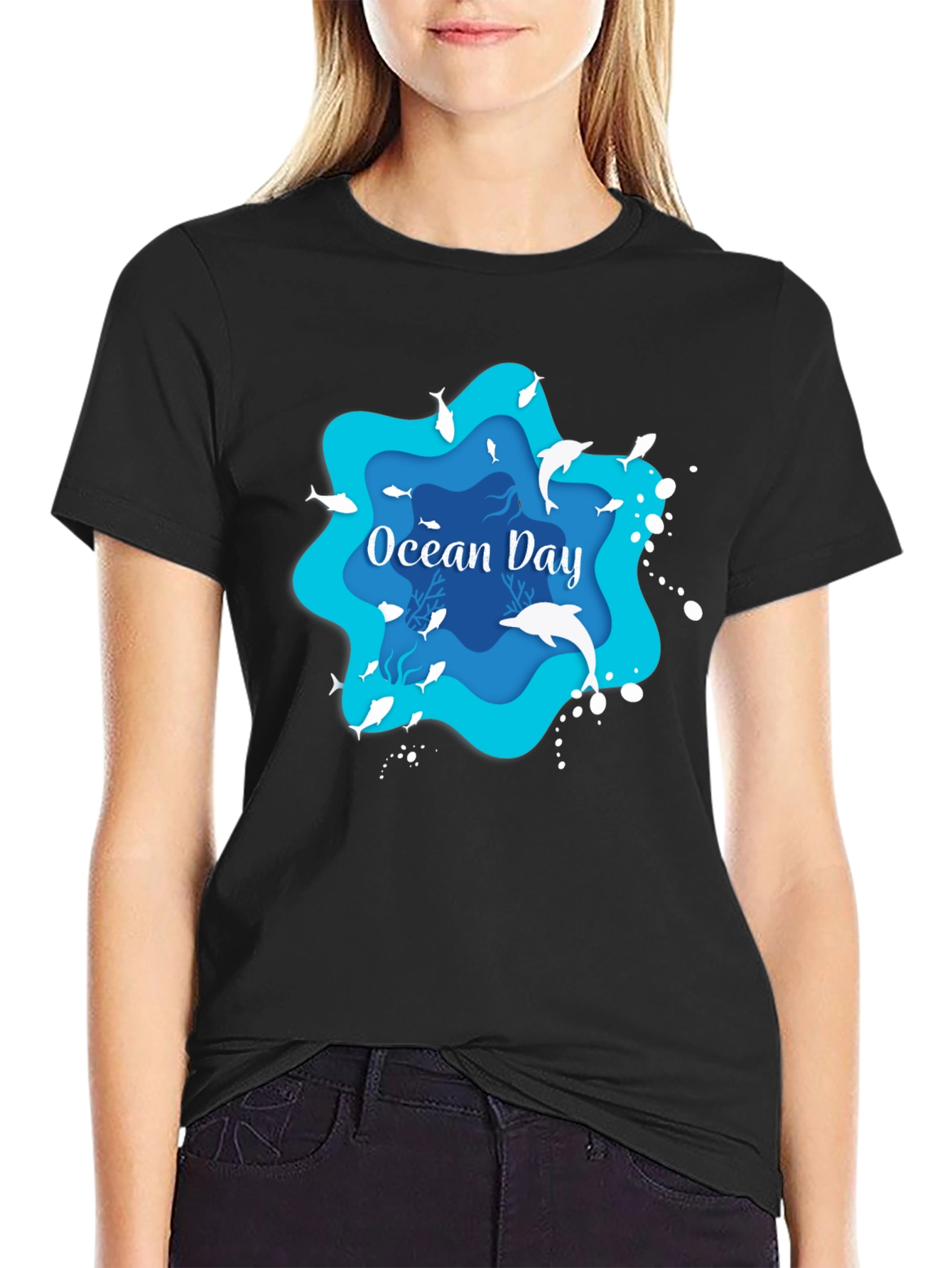 Ocean Day Graphic T-Shirt - Black Casual