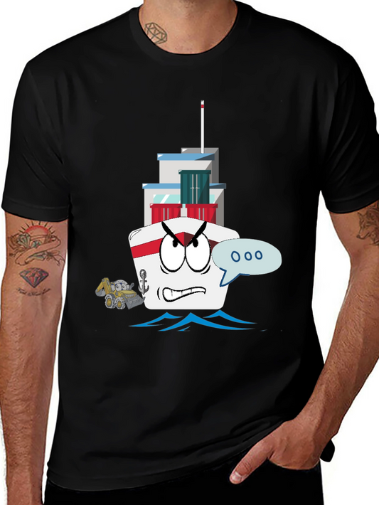 Angry Cartoon Boat Graphic Tee - Novelty Design
