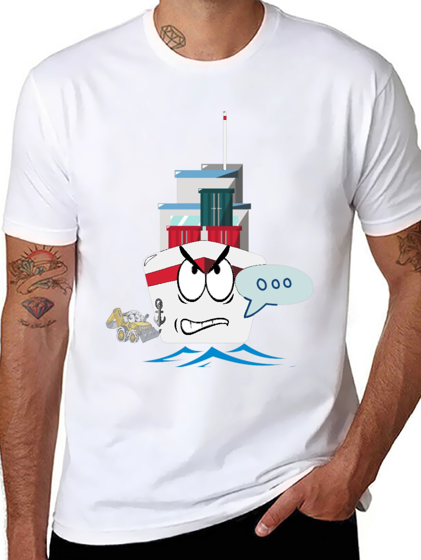 Angry Cartoon Boat Graphic Tee - Novelty Design