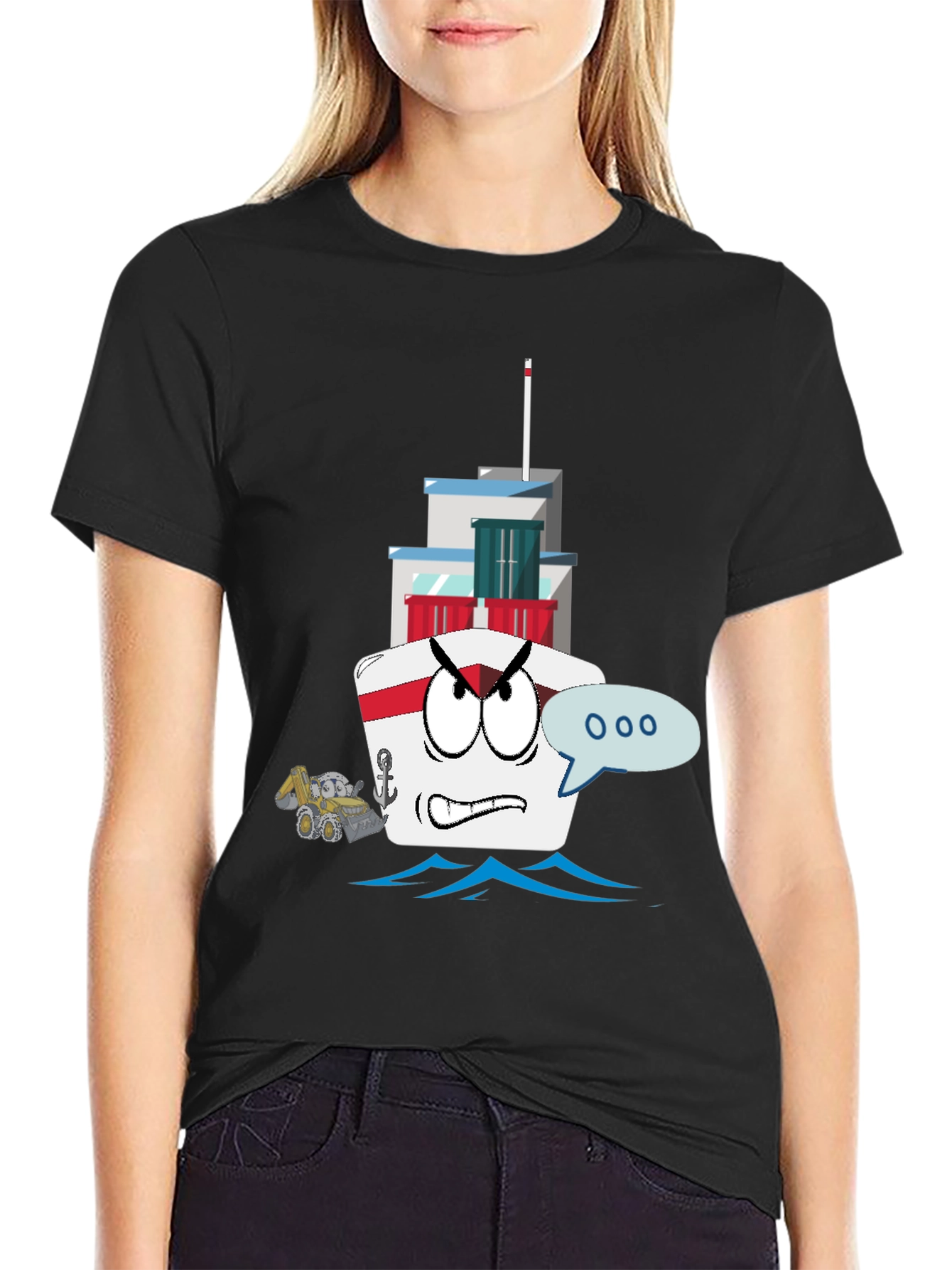 Angry Cartoon Boat Graphic Tee - Novelty Design