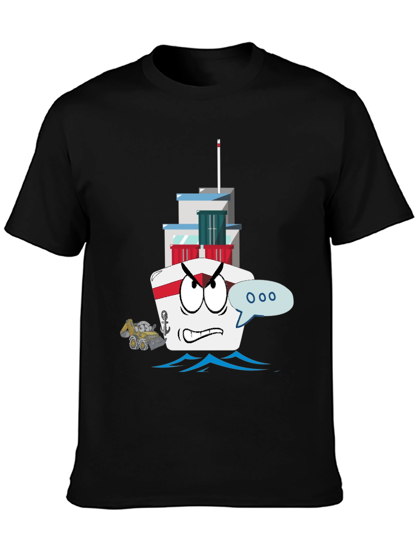 Angry Cartoon Boat Graphic Tee - Novelty Design
