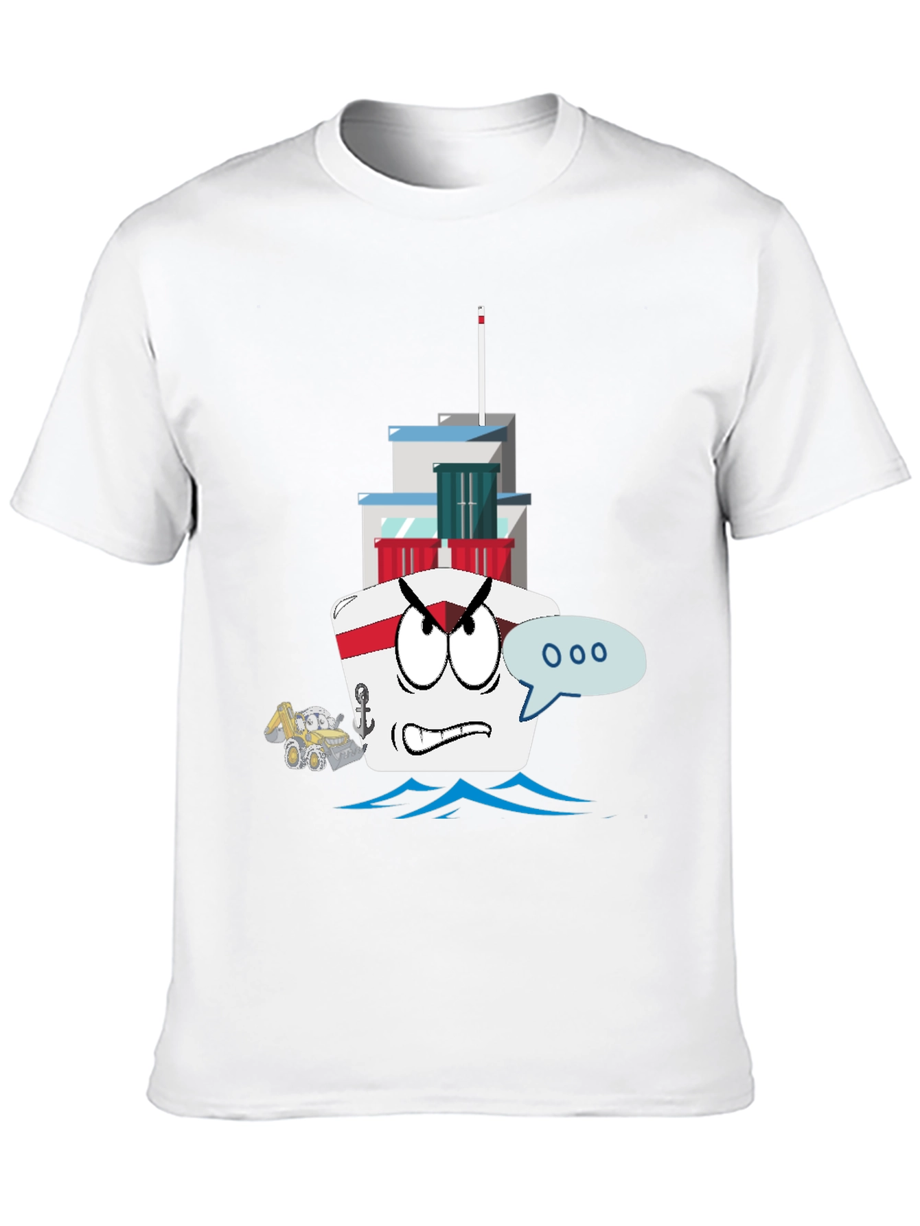 Angry Cartoon Boat Graphic Tee - Novelty Design