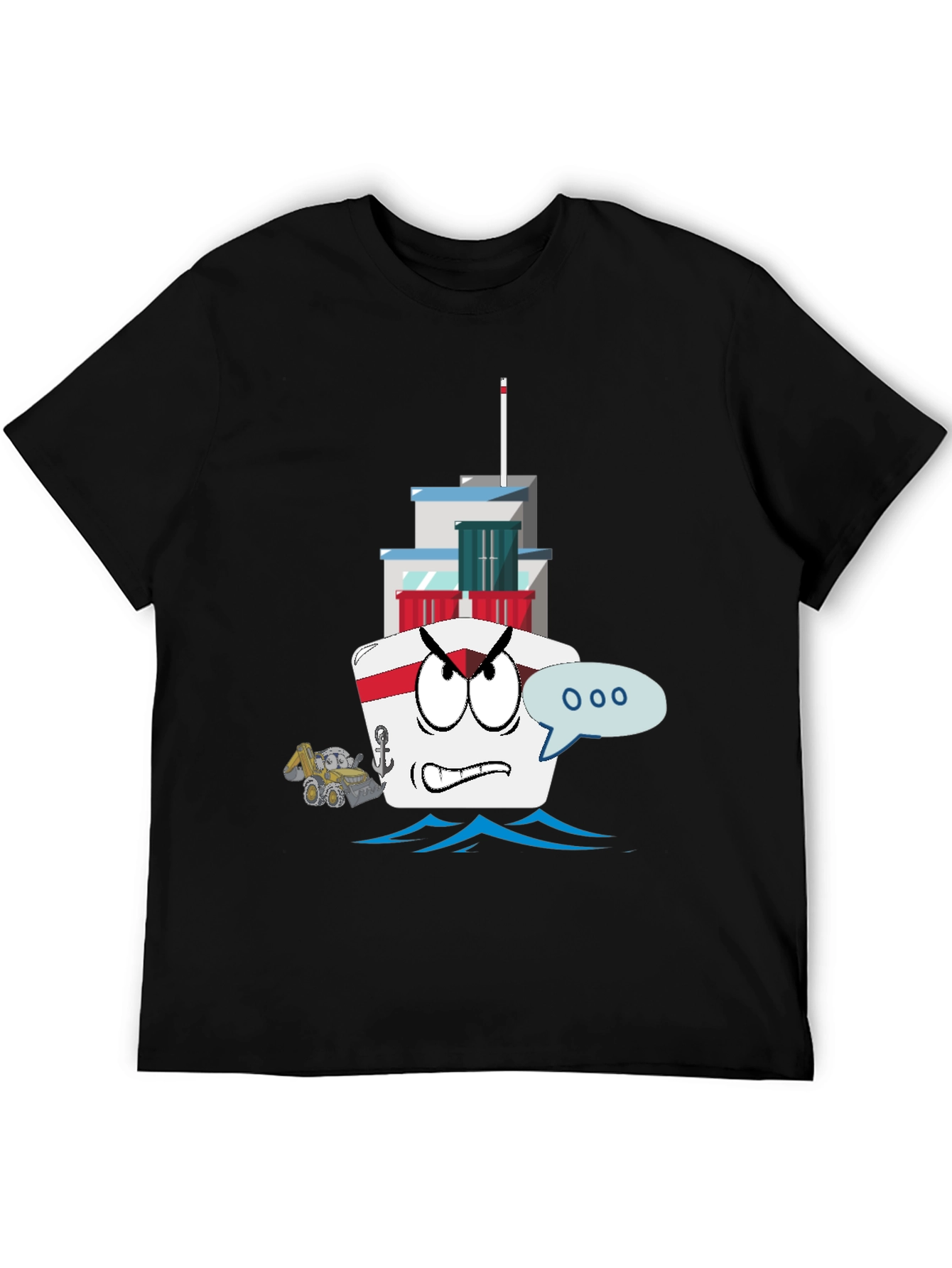 Angry Cartoon Boat Graphic Tee - Novelty Design