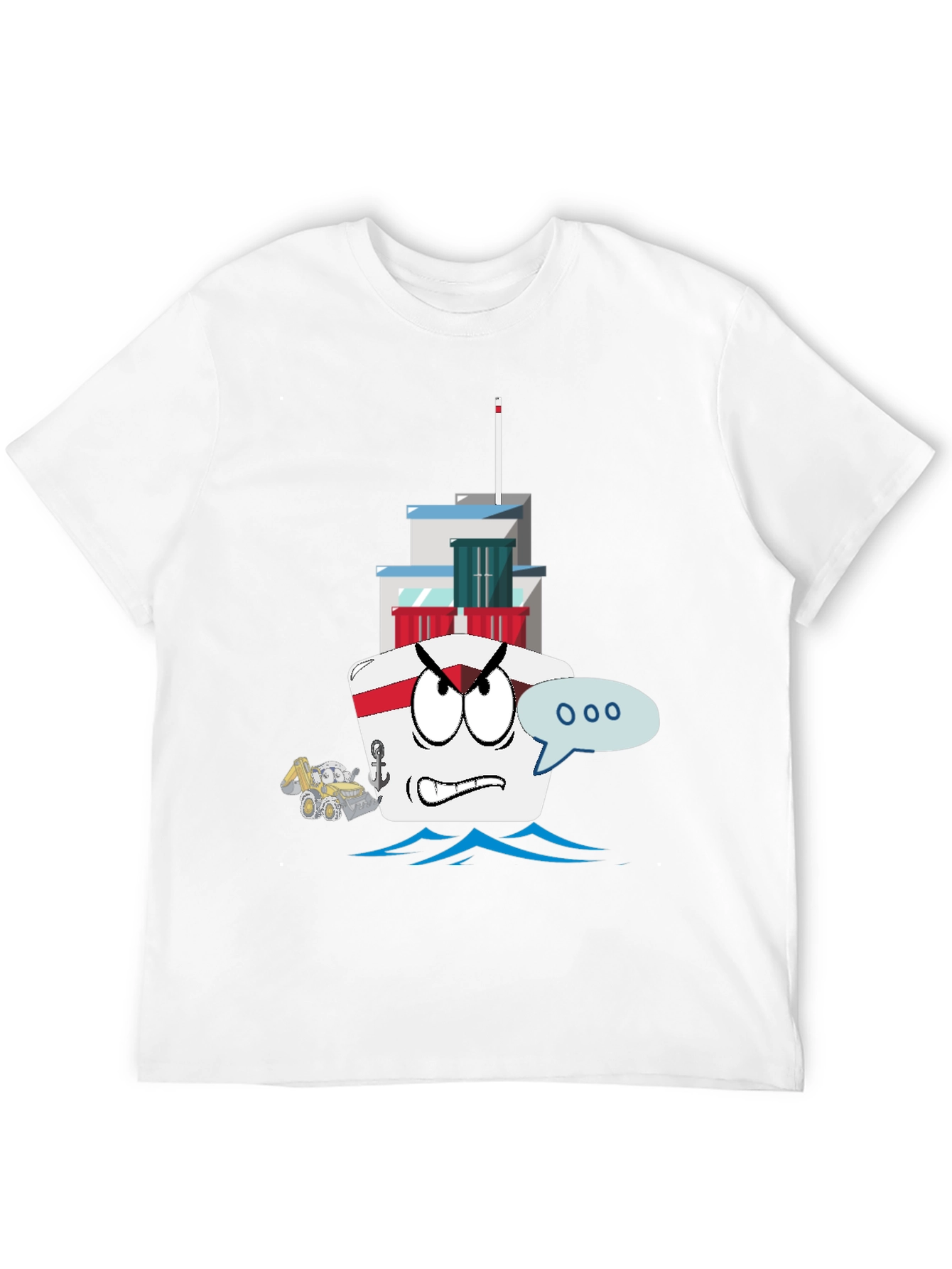 Angry Cartoon Boat Graphic Tee - Novelty Design