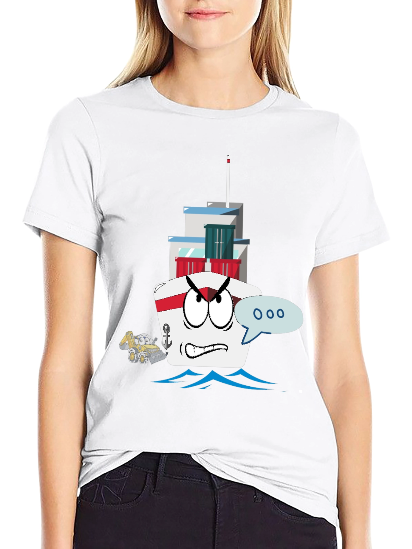 Angry Cartoon Boat Graphic Tee - Novelty Design
