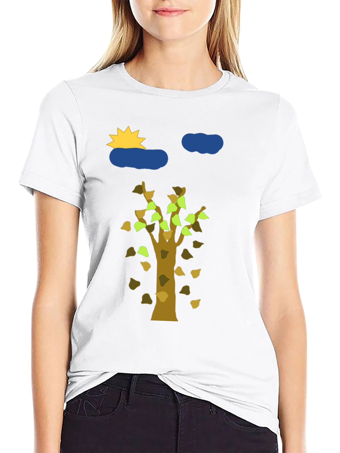 Nature Graphic Tee - Sun Clouds and Autumn Tree