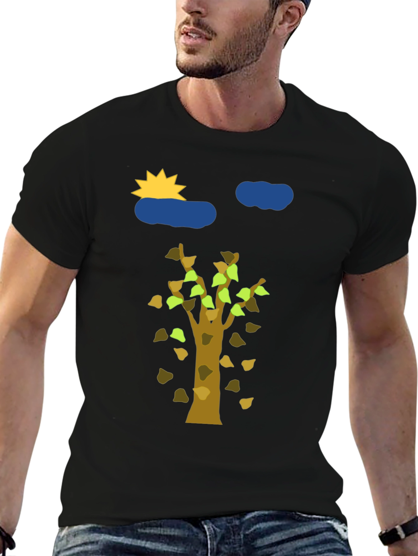 Nature Graphic Tee - Sun Clouds and Autumn Tree