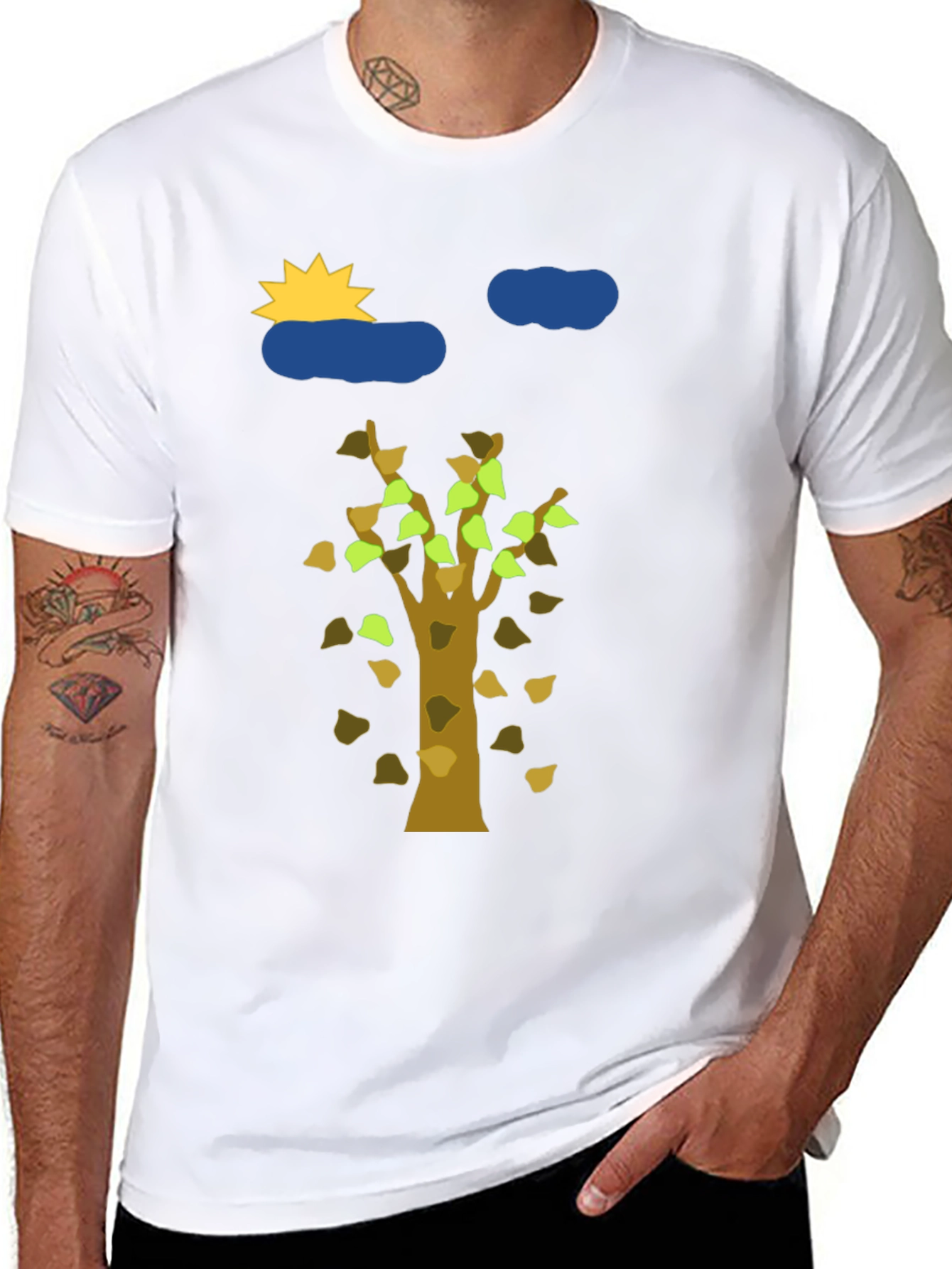 Nature Graphic Tee - Sun Clouds and Autumn Tree