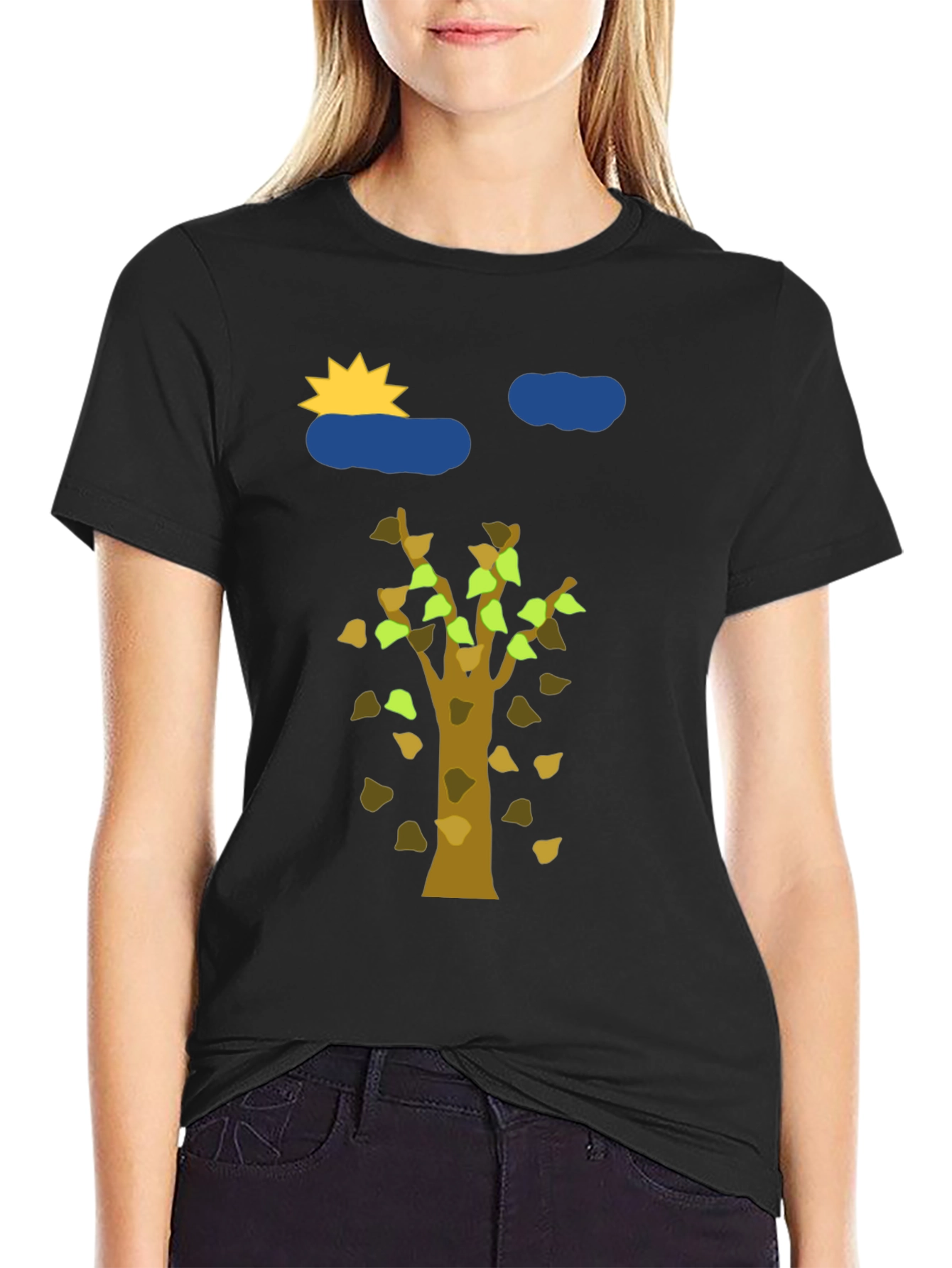 Nature Graphic Tee - Sun Clouds and Autumn Tree