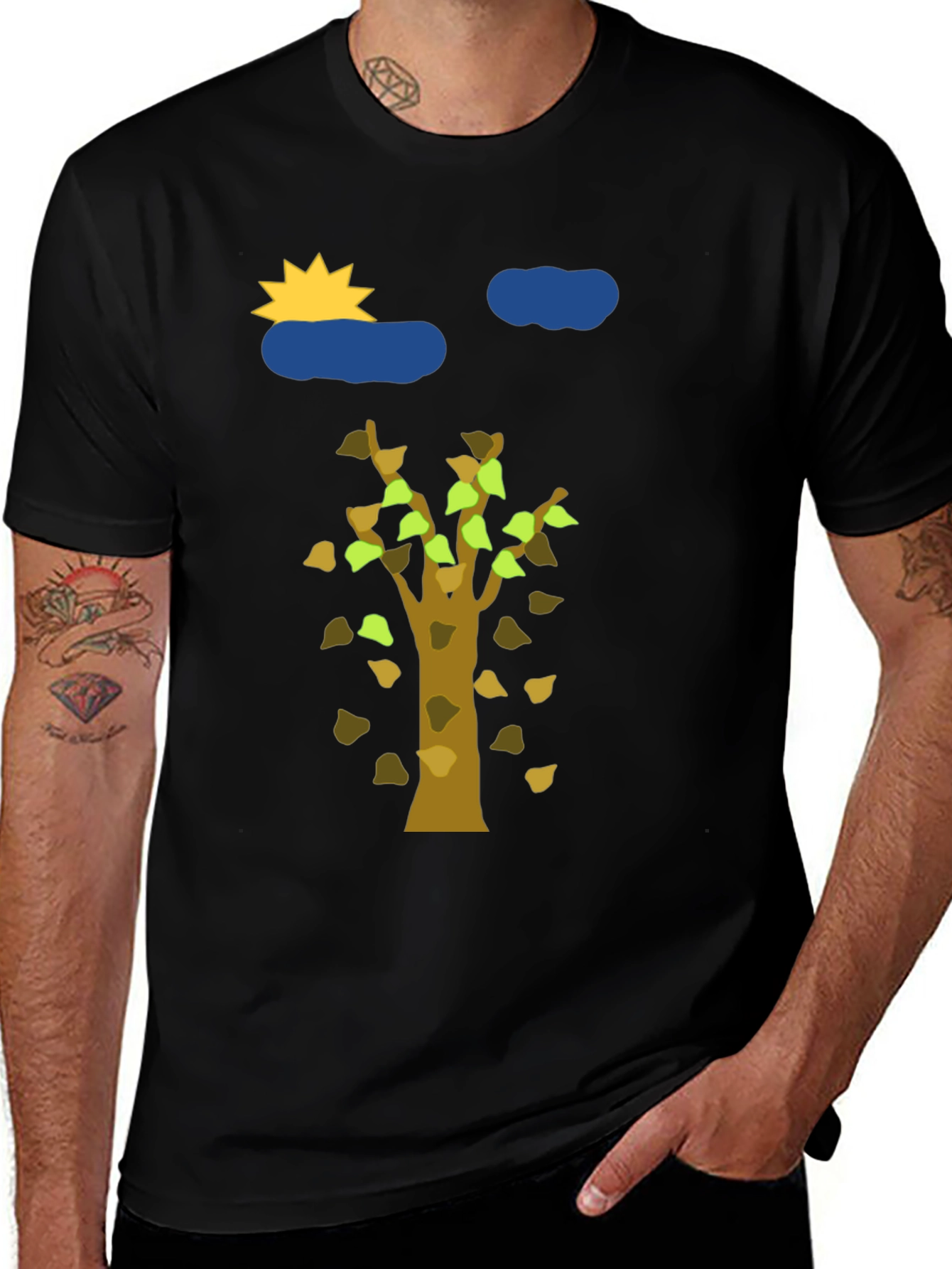 Nature Graphic Tee - Sun Clouds and Autumn Tree