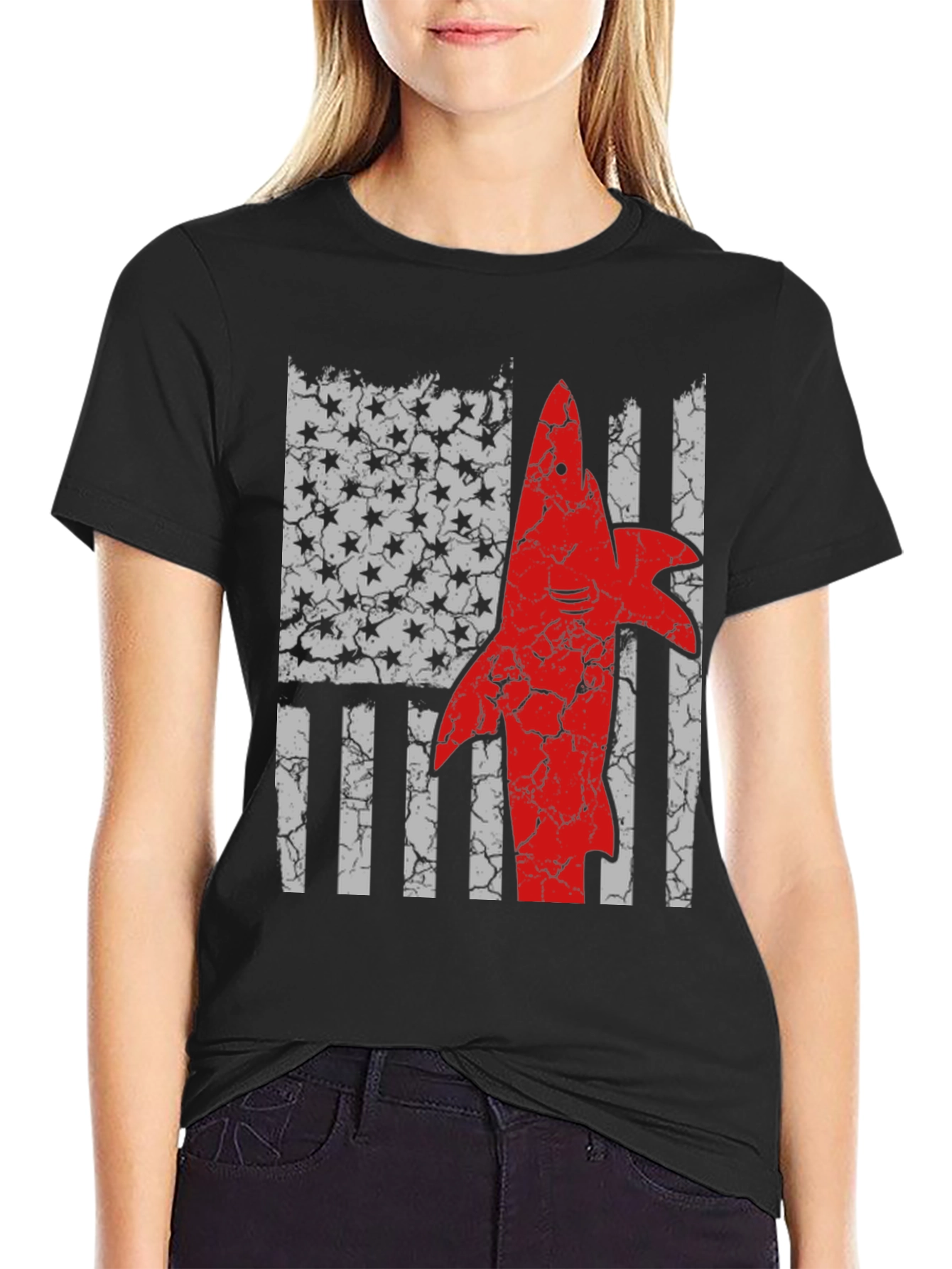 American Shark Flag Graphic T-Shirt