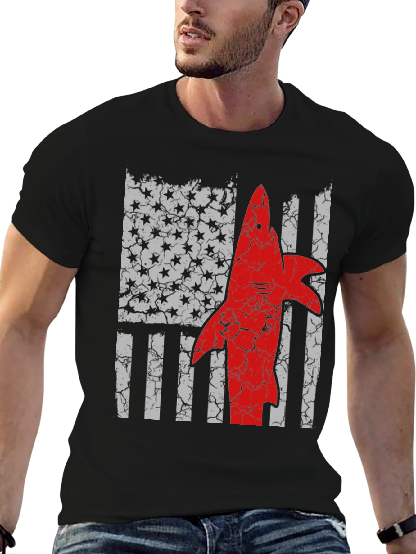 American Shark Flag Graphic T-Shirt
