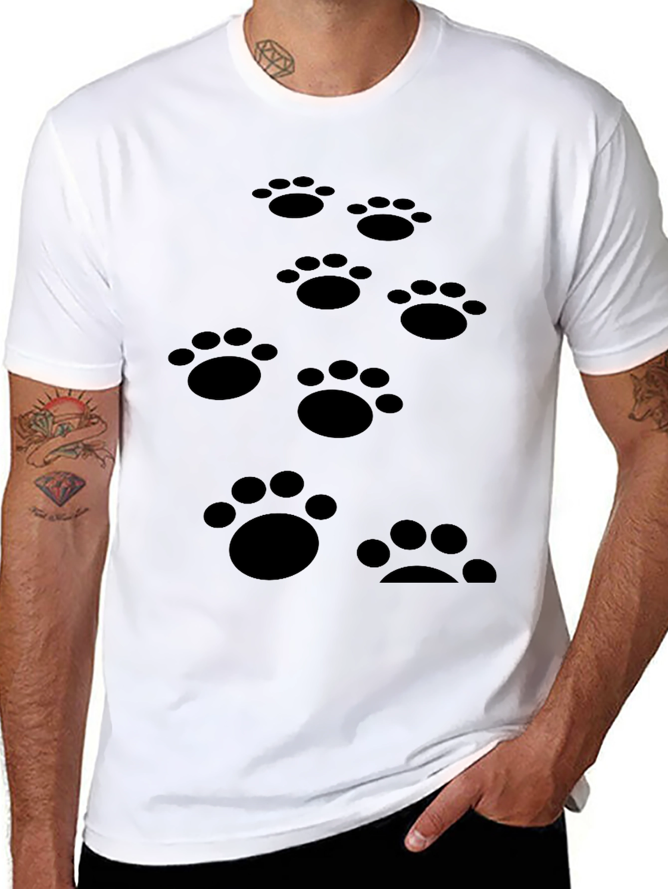 Paw Print Pattern Black T-Shirt Casual Wear