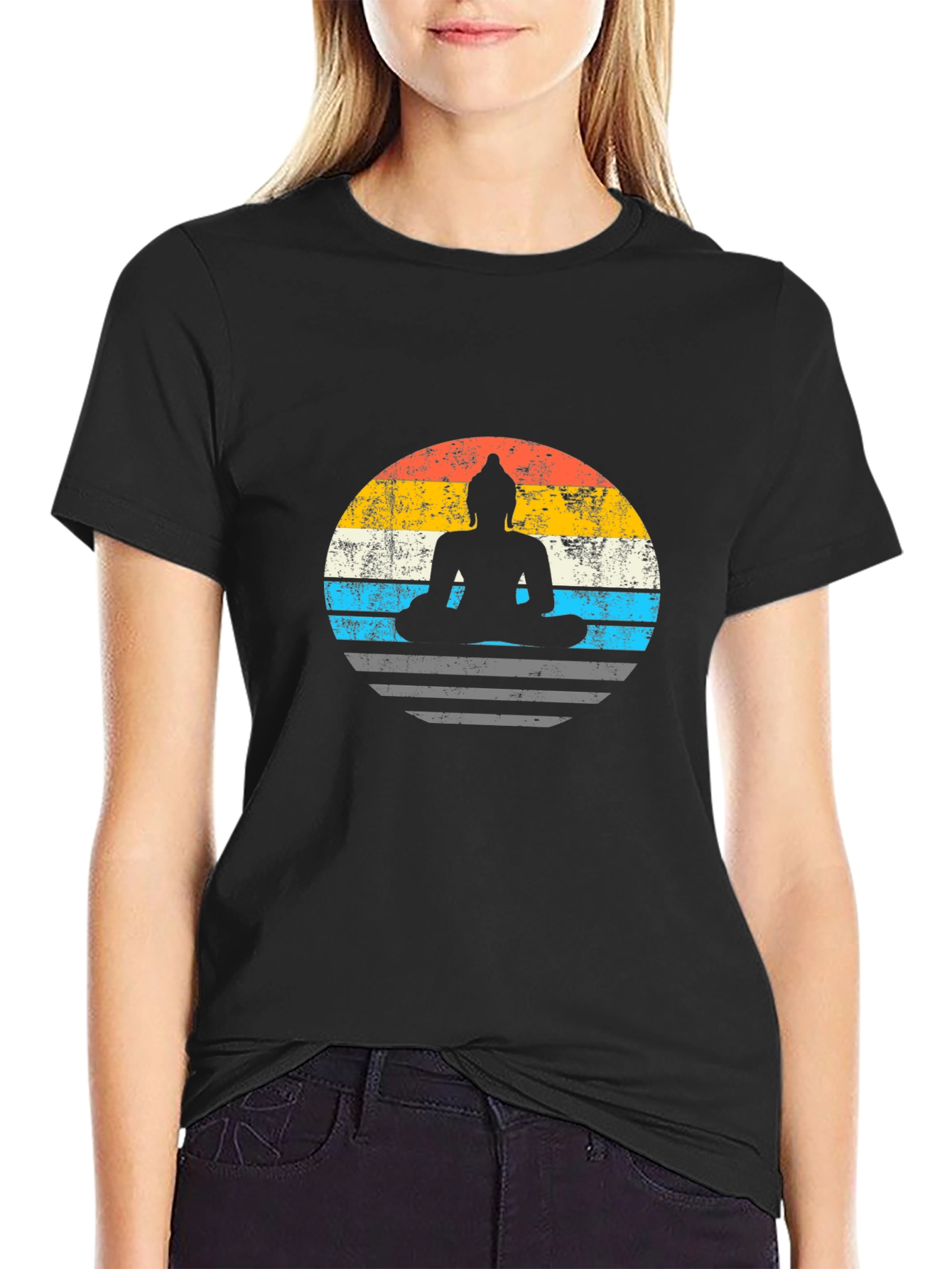 Buddha Silhouette Retro T-Shirt - Black