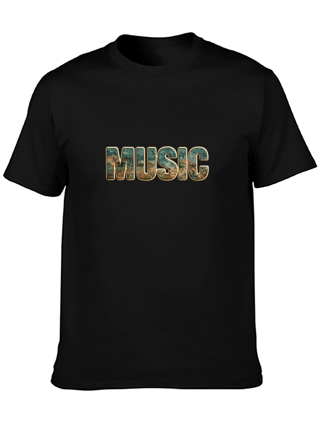 Music Print Black T-Shirt