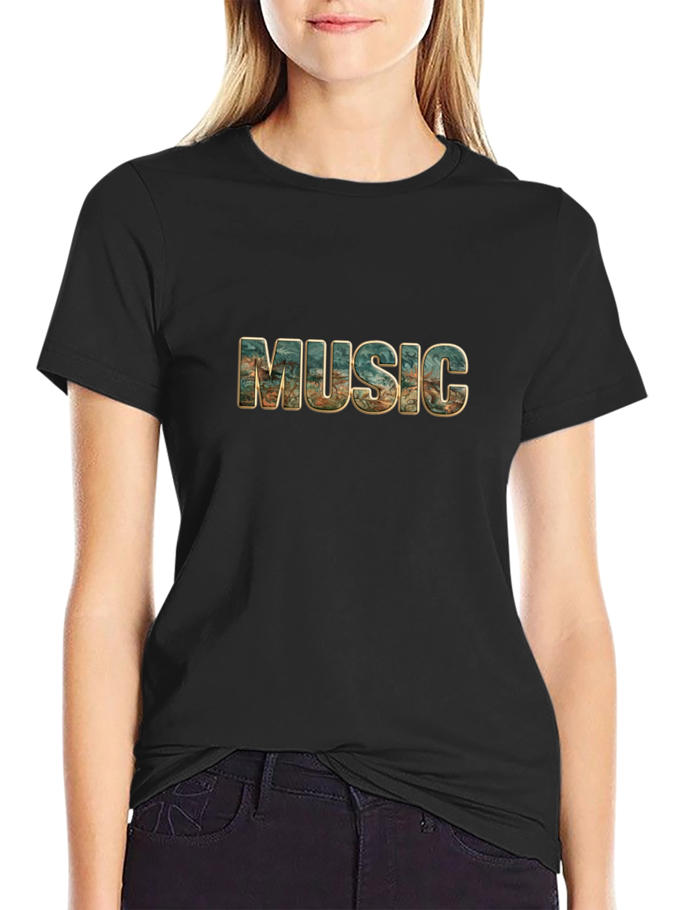 Music Print Black T-Shirt