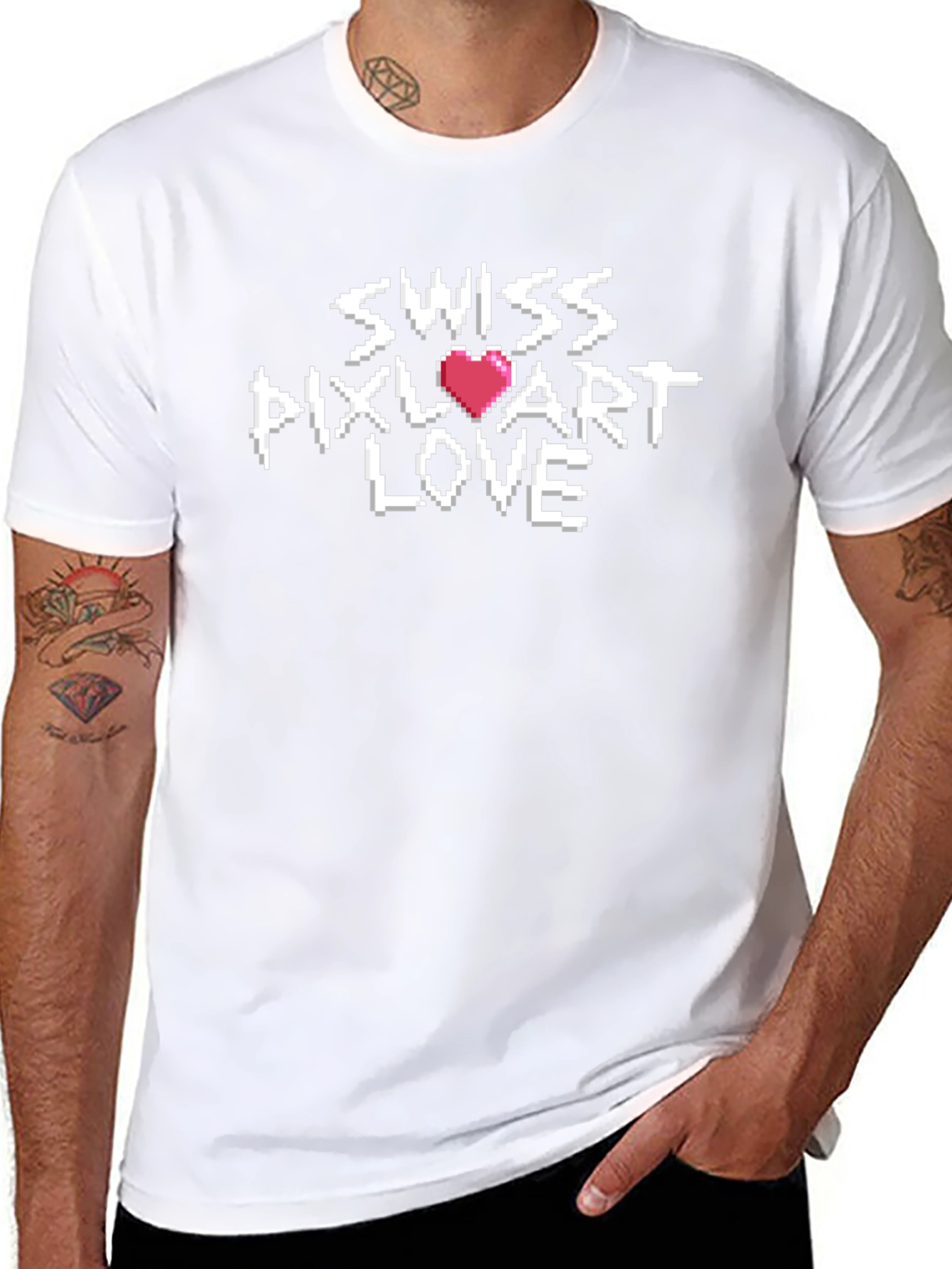 Swiss Pixel Art Love T-Shirt - Retro Gaming Style