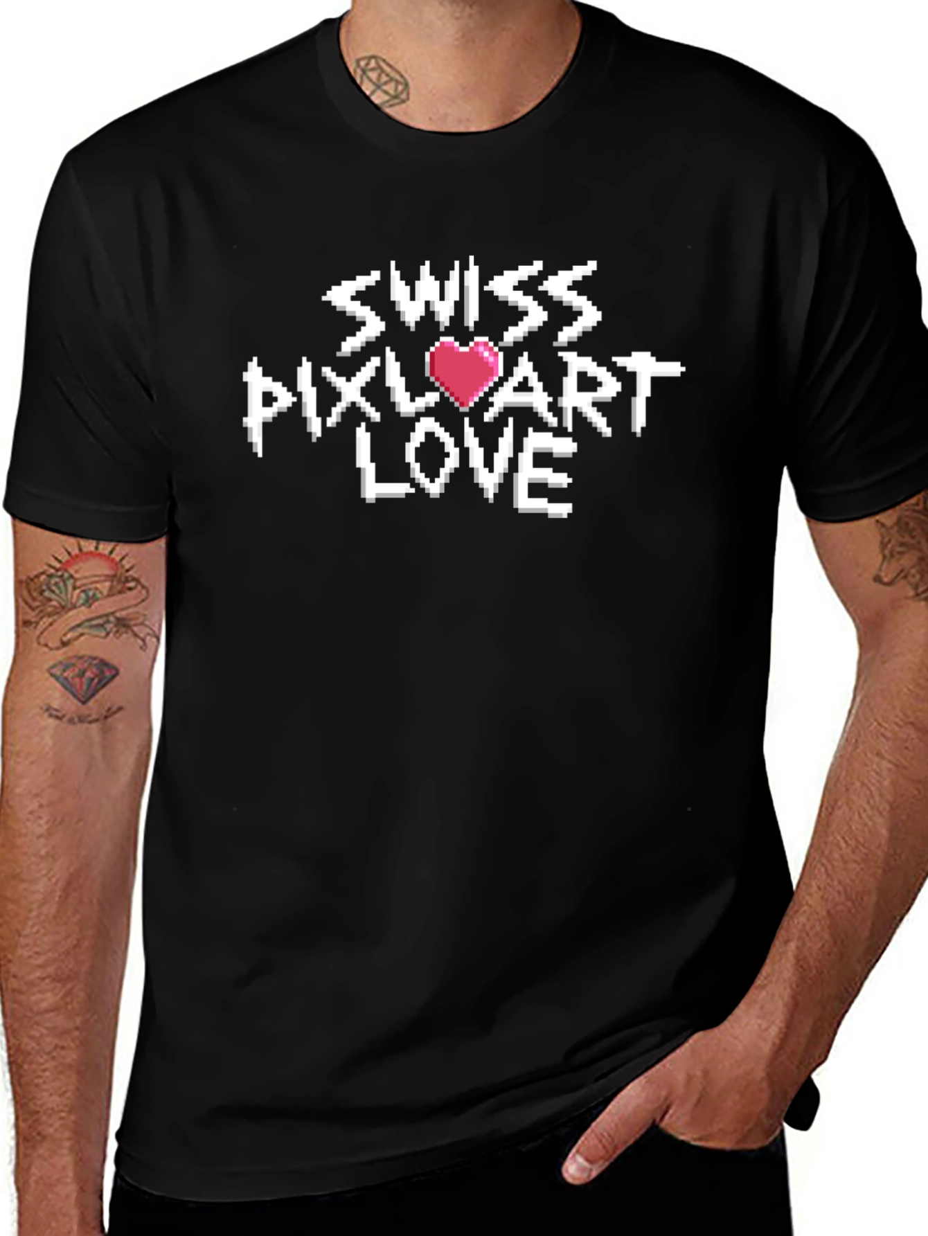 Swiss Pixel Art Love T-Shirt - Retro Gaming Style