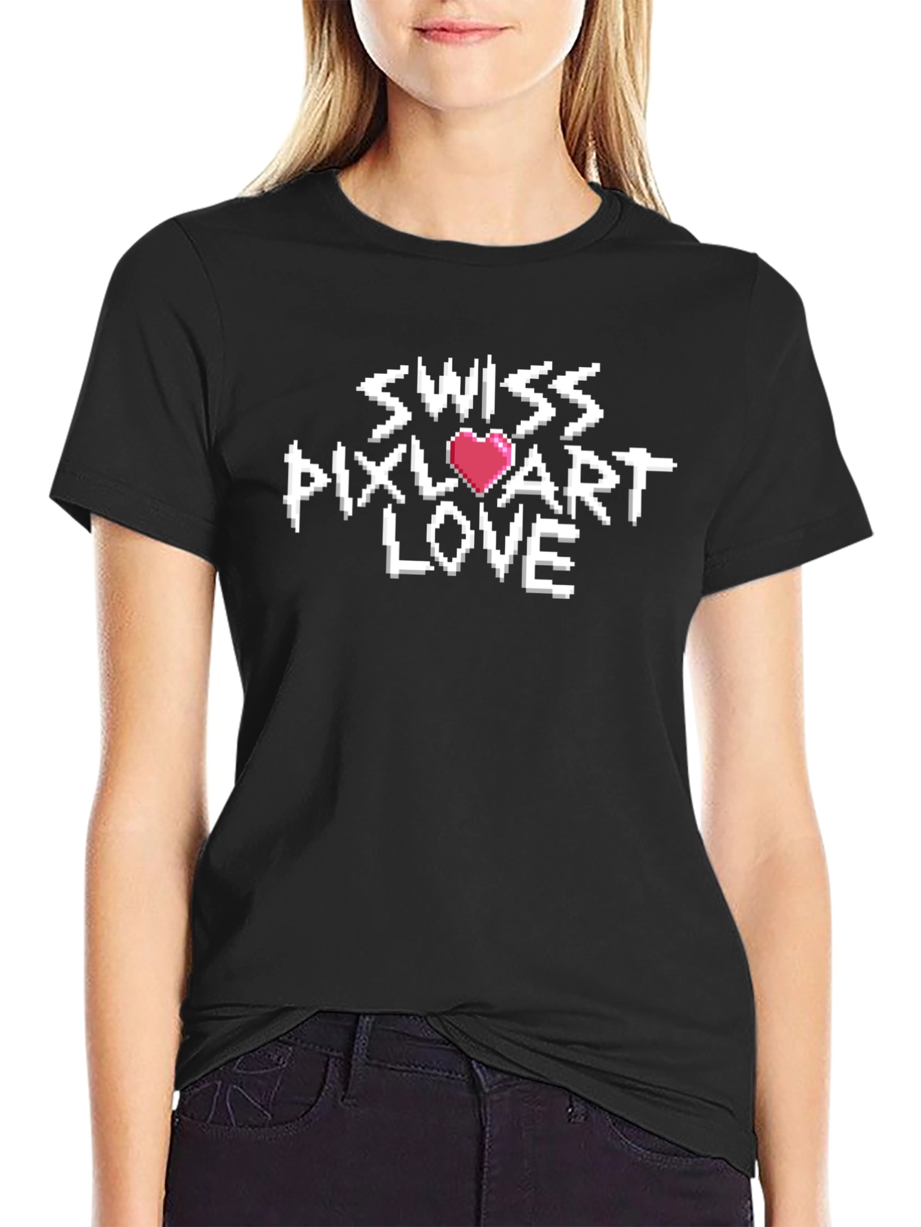 Swiss Pixel Art Love T-Shirt - Retro Gaming Style