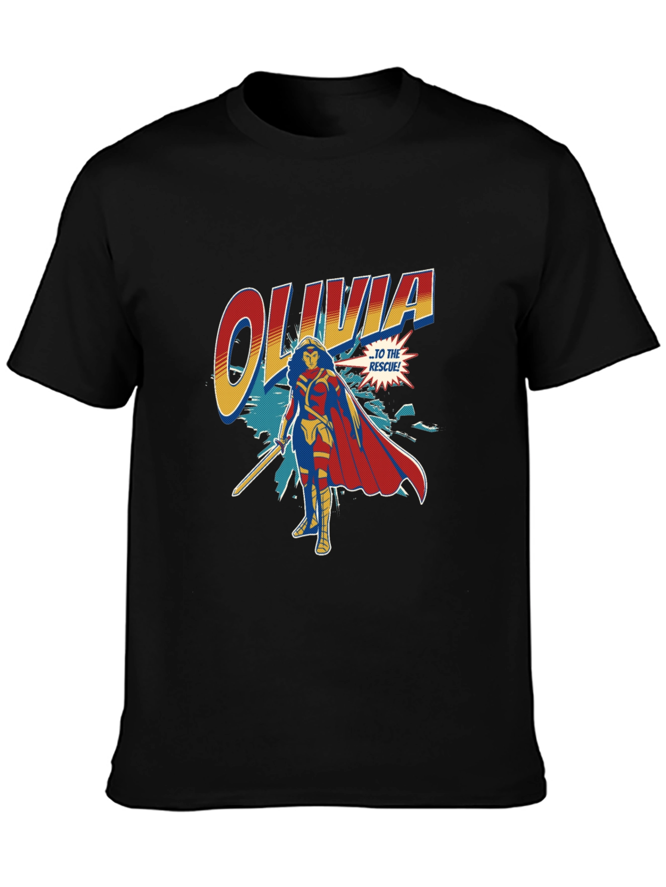 Olivia Superhero Personalized Black T-Shirt