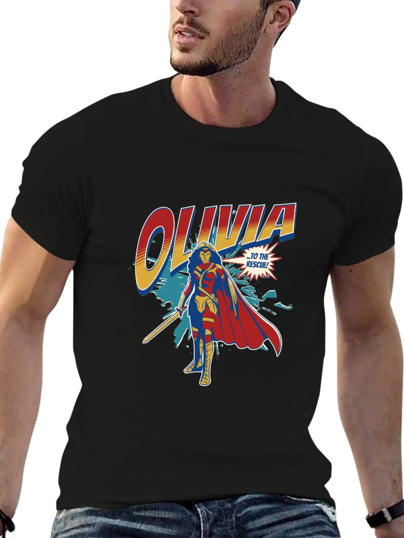 Olivia Superhero Personalized Black T-Shirt