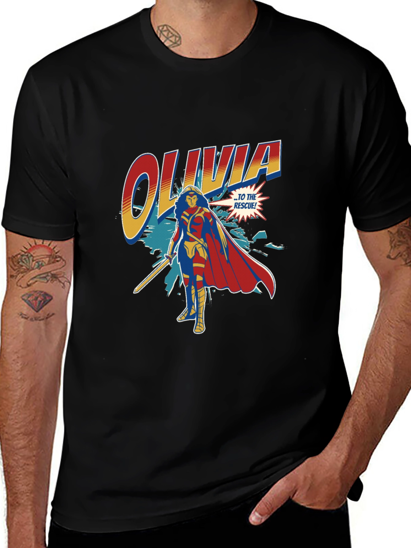 Olivia Superhero Personalized Black T-Shirt