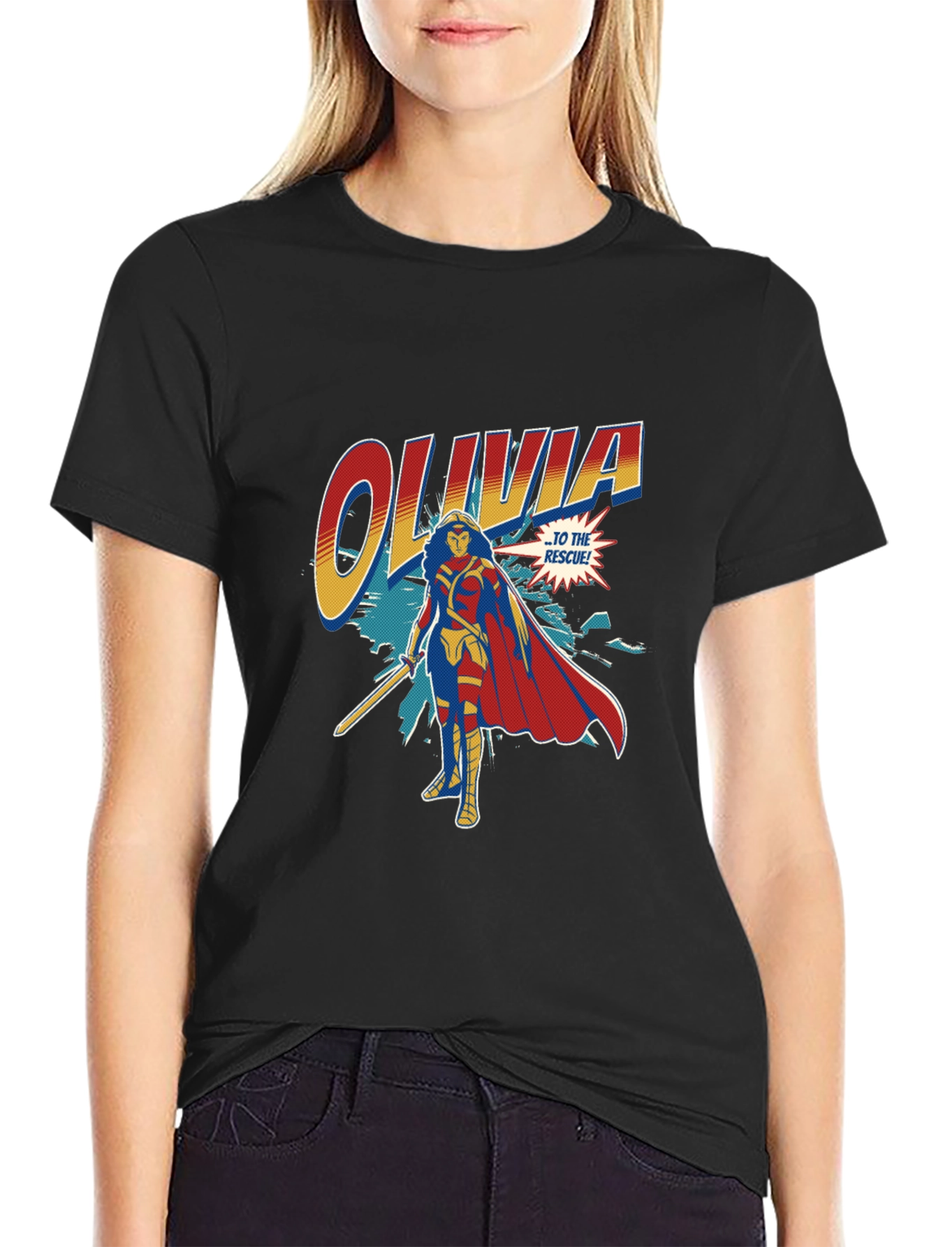 Olivia Superhero Personalized Black T-Shirt