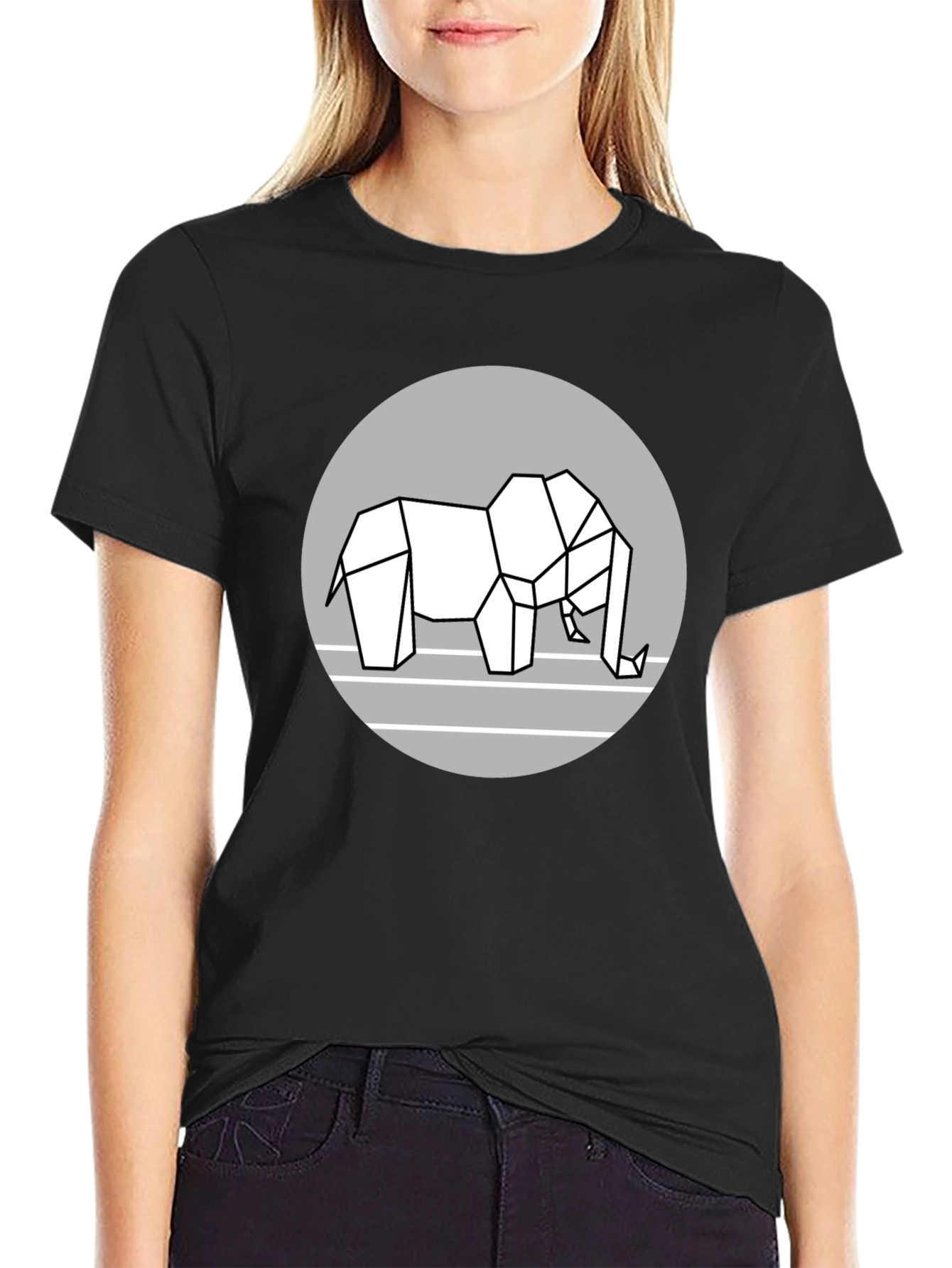 Geometric Elephant Graphic Tee - Modern Black T-Shirt