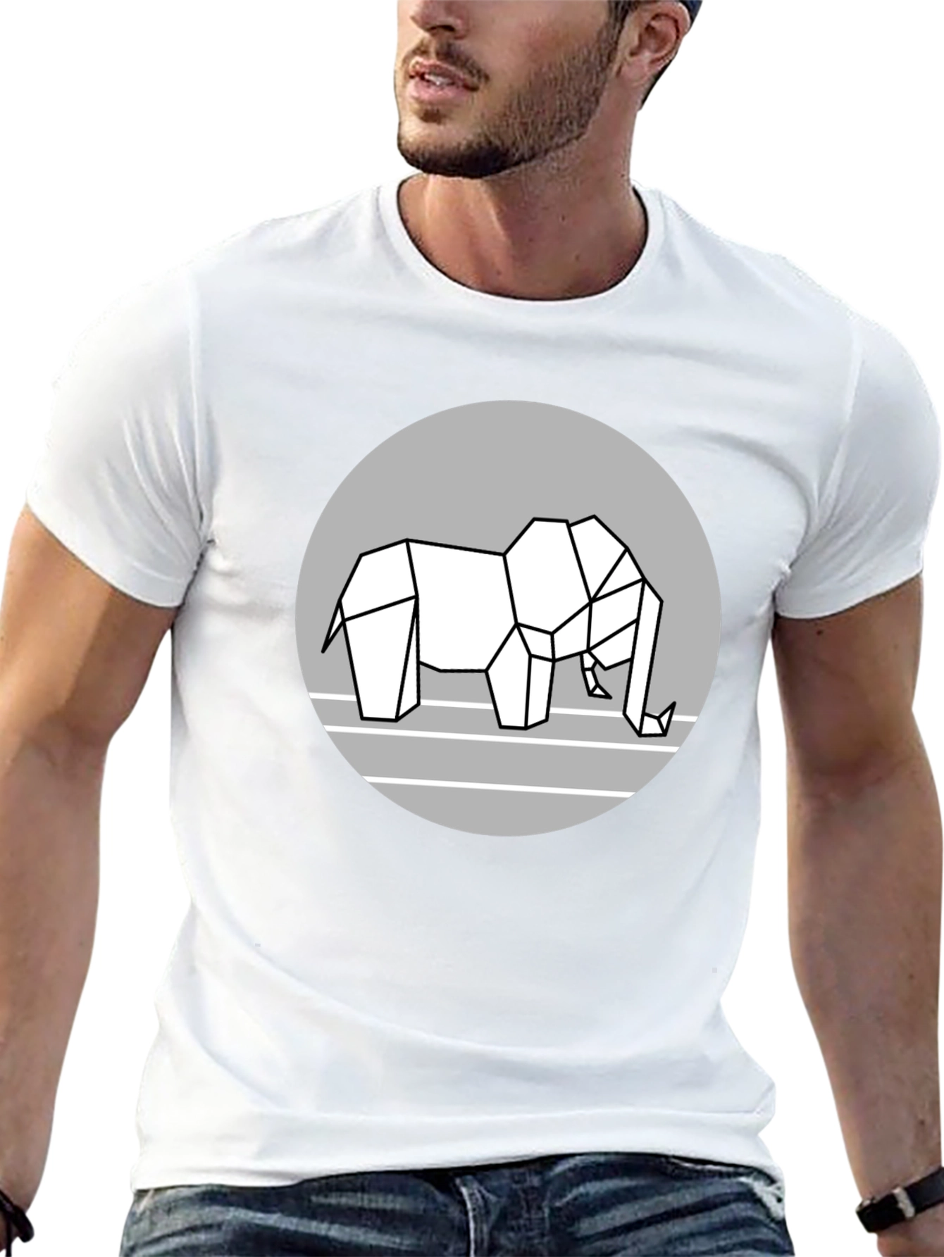 Geometric Elephant Graphic Tee - Modern Black T-Shirt
