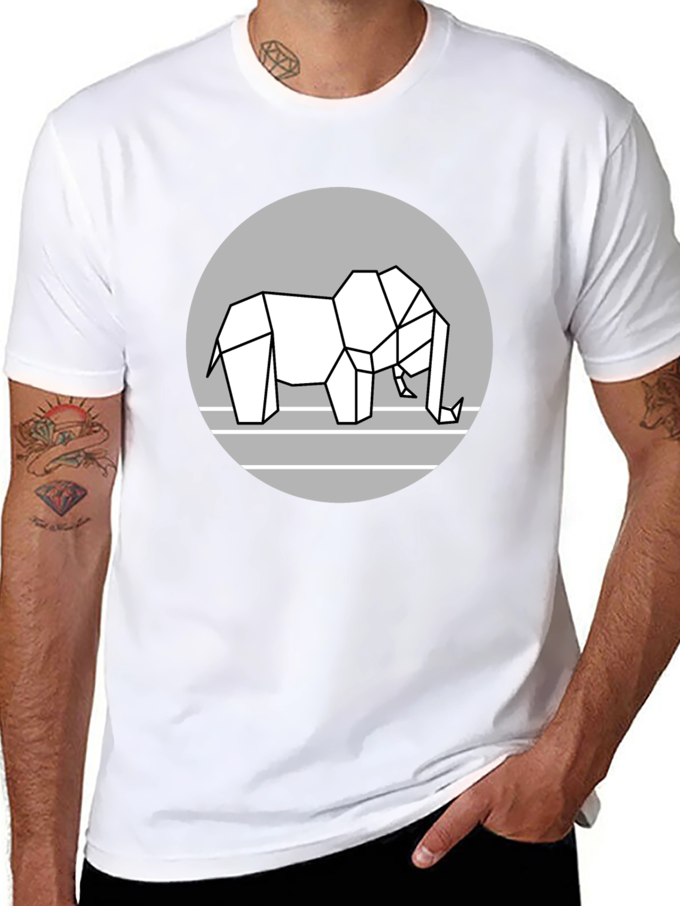 Geometric Elephant Graphic Tee - Modern Black T-Shirt