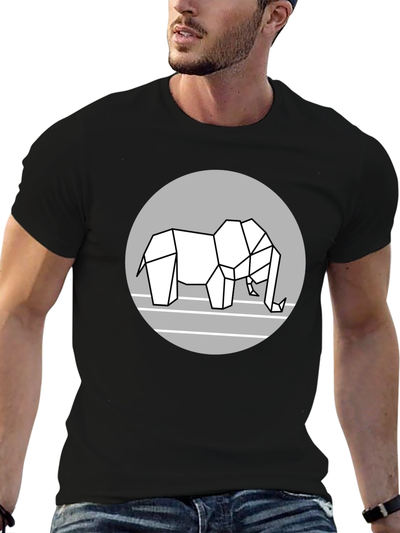 Geometric Elephant Graphic Tee - Modern Black T-Shirt