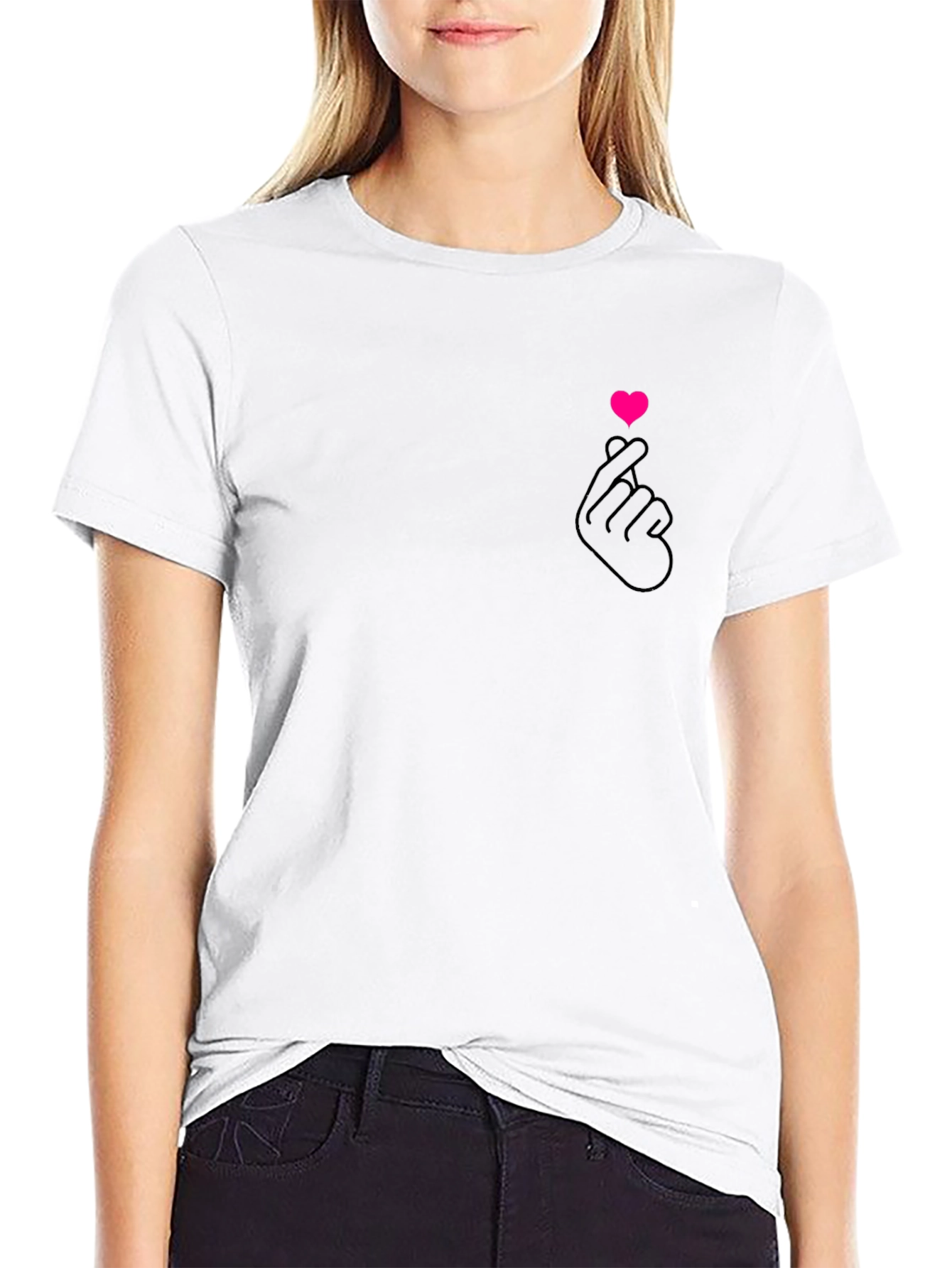 Black T-Shirt with Heart Finger Design