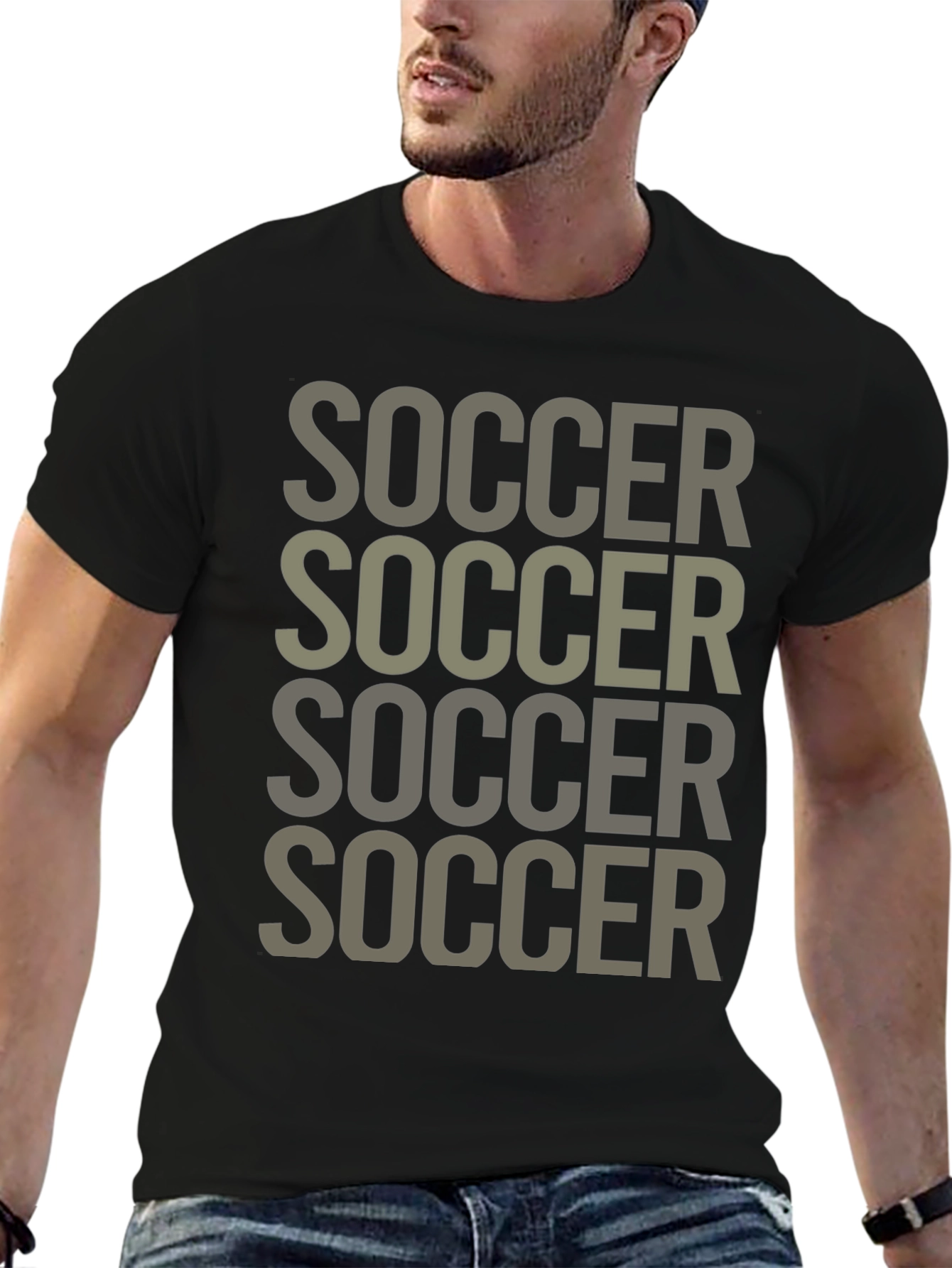 Soccer Tee: Repeated Text Graphic T-Shirt