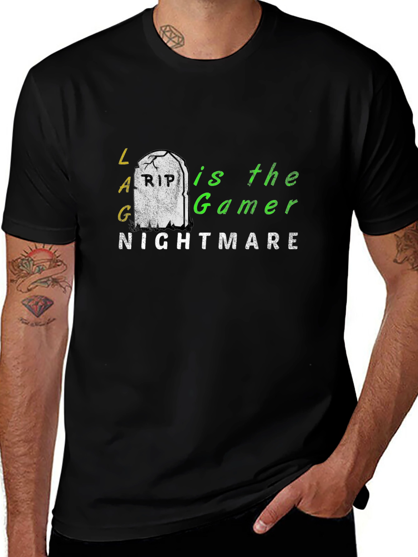 Lag is the Gamer Nightmare T-Shirt - Black Cotton