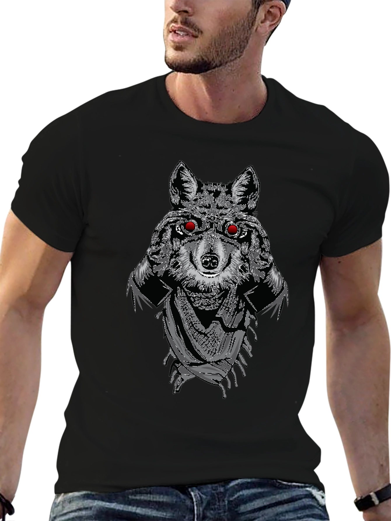 Wolf Graphic T-Shirt - Mens Black Crew Neck Tee