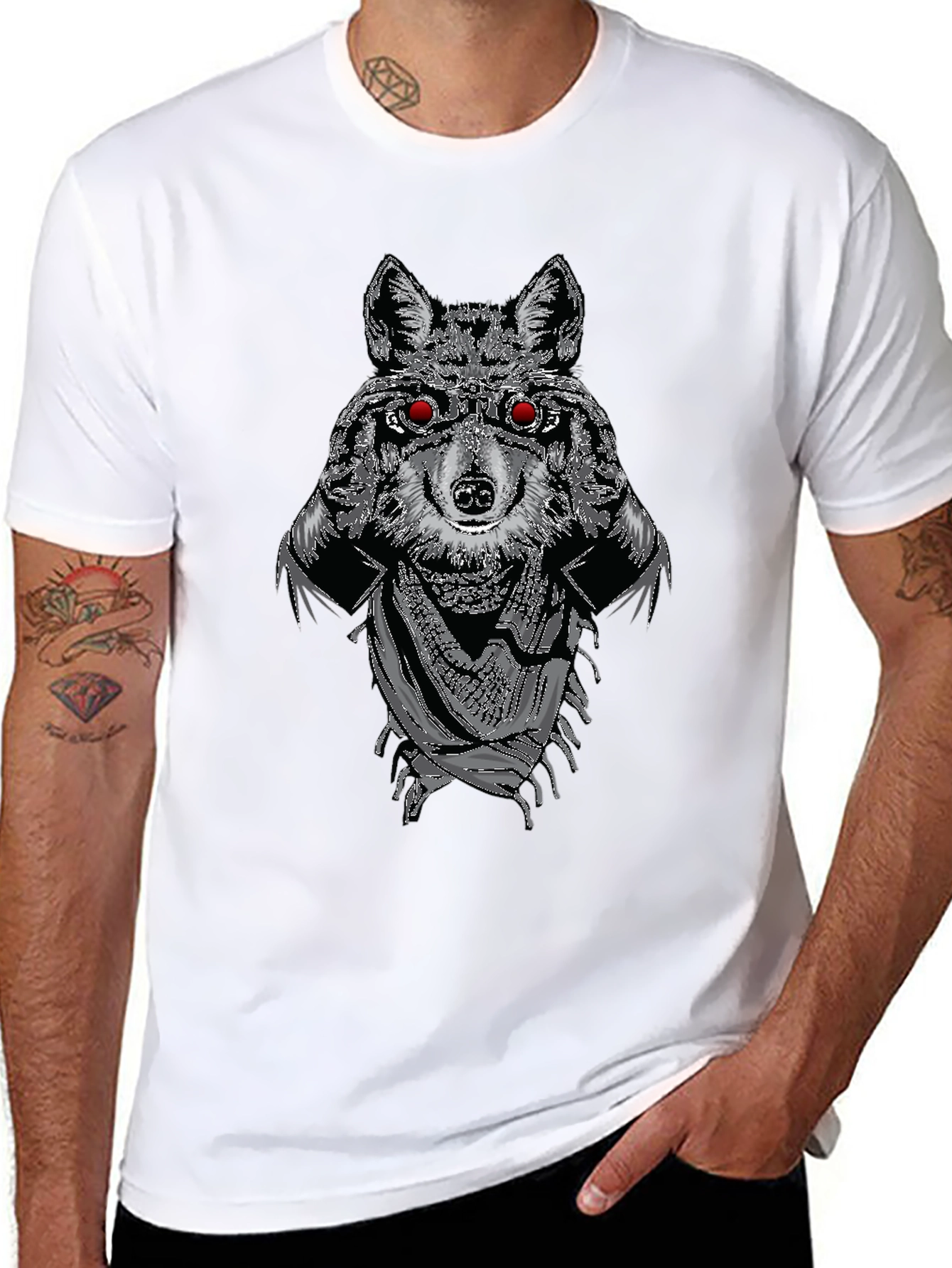 Wolf Graphic T-Shirt - Mens Black Crew Neck Tee
