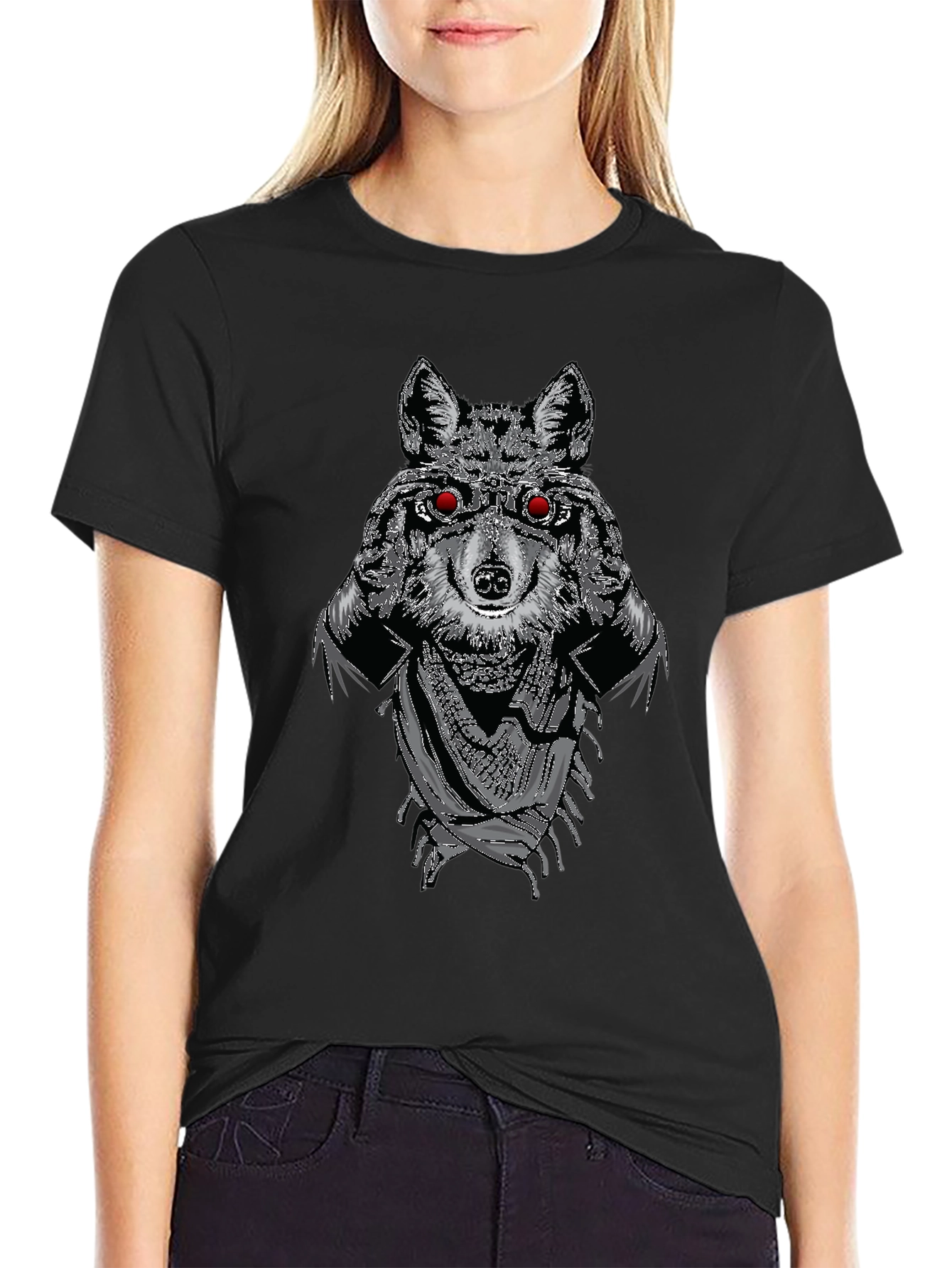 Wolf Graphic T-Shirt - Mens Black Crew Neck Tee