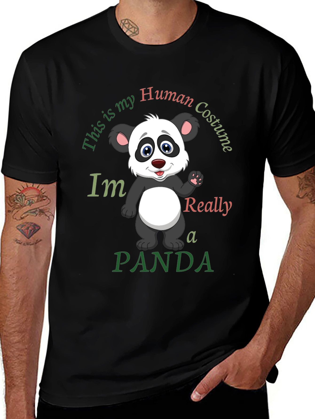 Funny Panda Human Costume Graphic T-Shirt