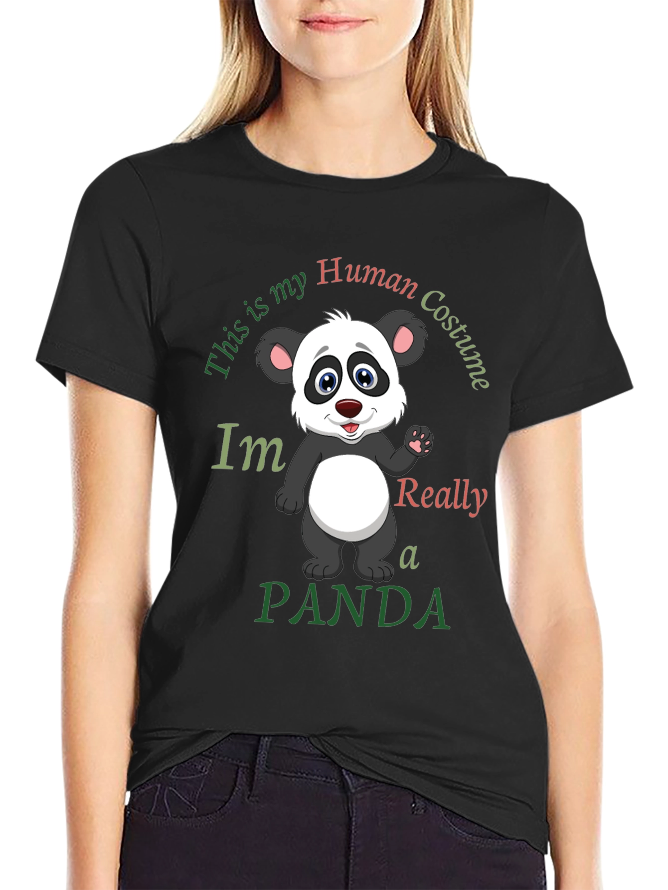Funny Panda Human Costume Graphic T-Shirt