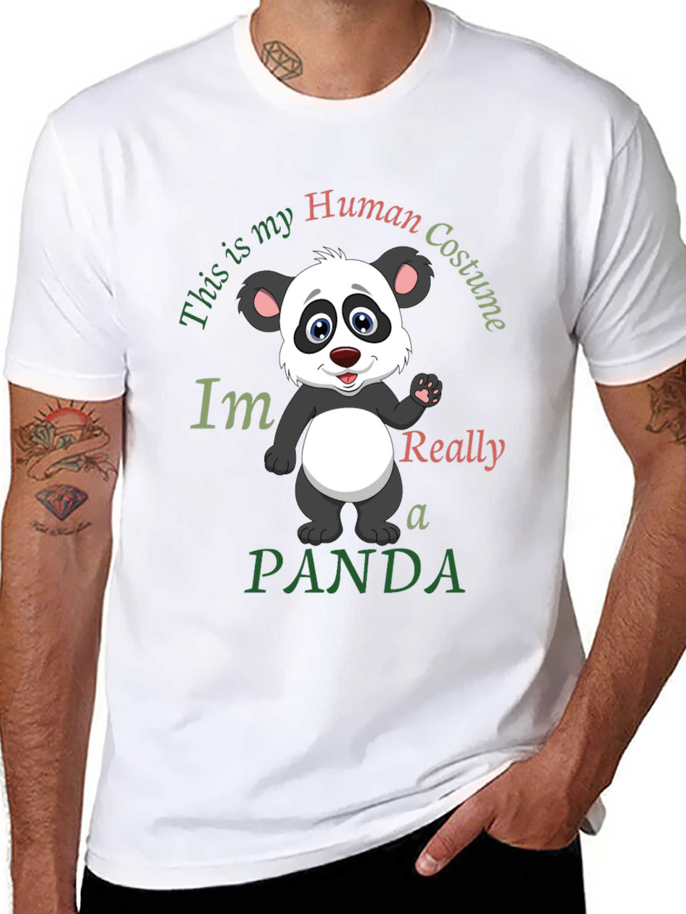 Funny Panda Human Costume Graphic T-Shirt
