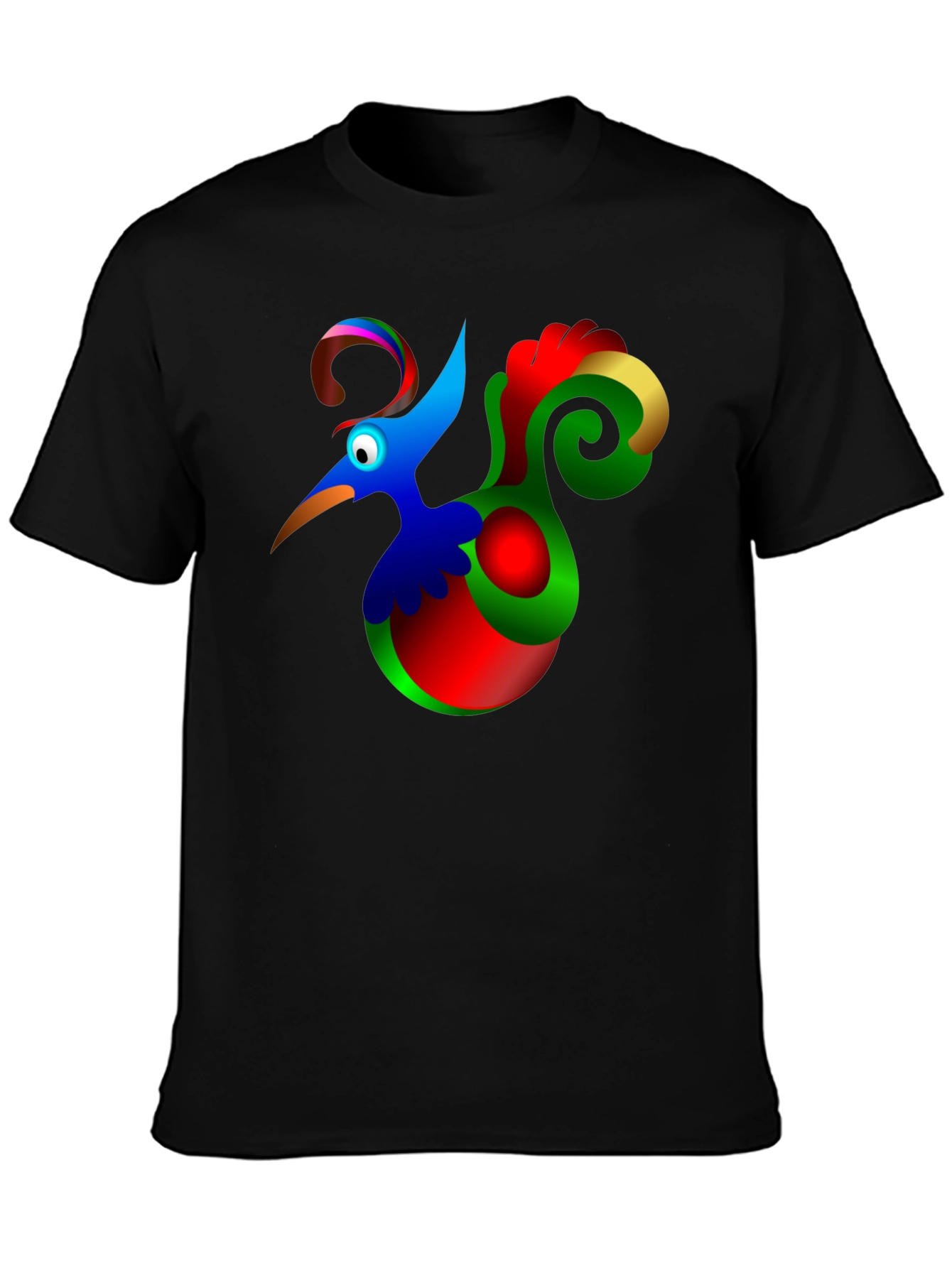 Funky Cartoon Bird Black T-Shirt