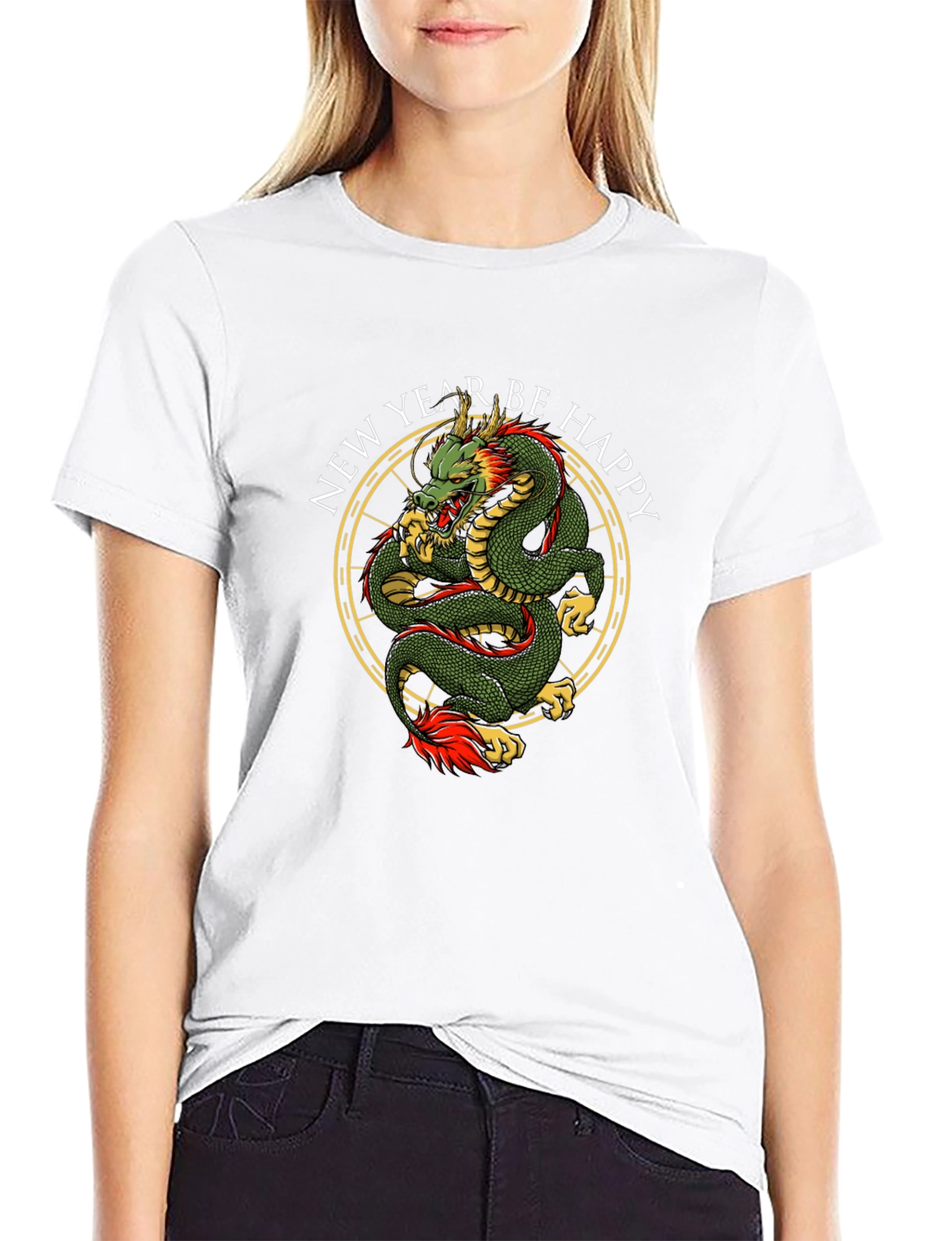 New Year Dragon Graphic Tee - Black