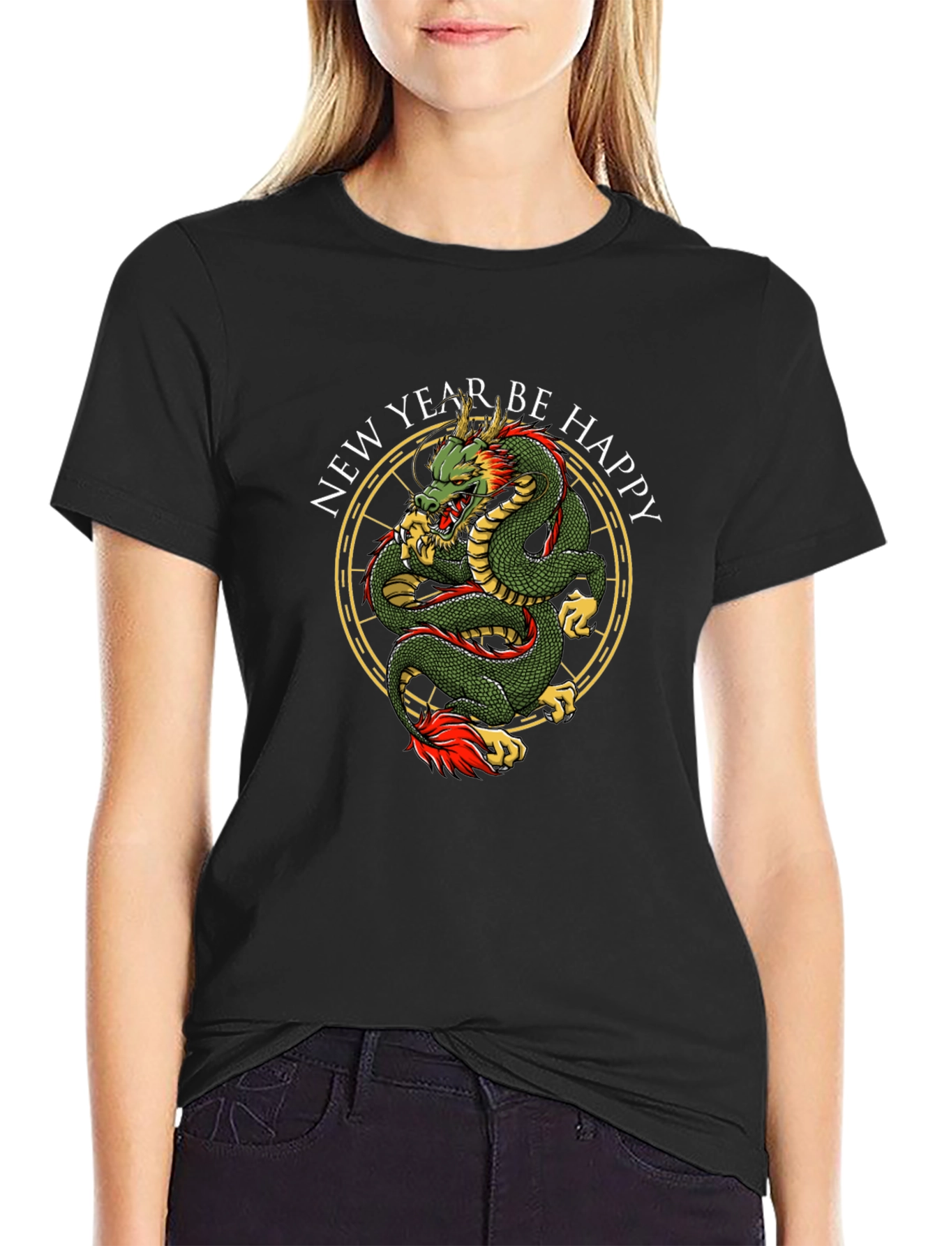 New Year Dragon Graphic Tee - Black